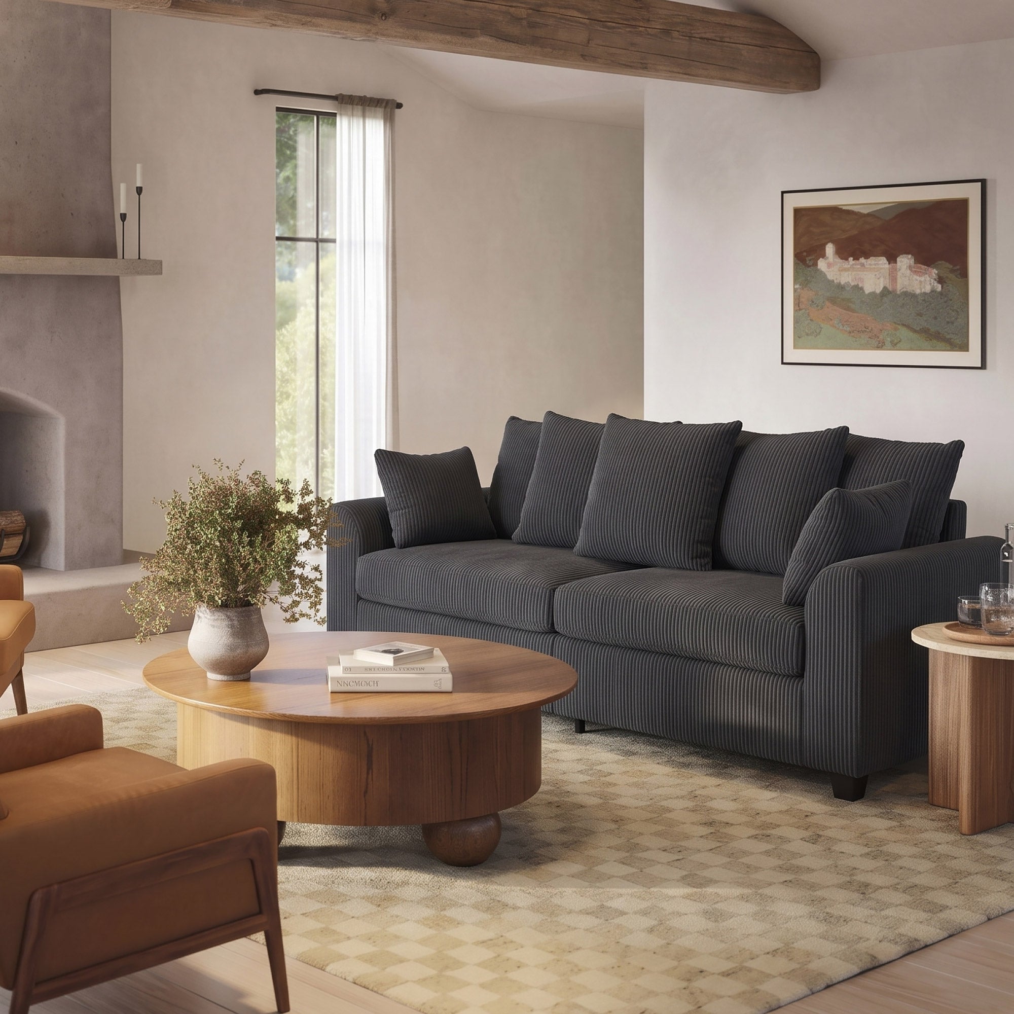 FlexLiving 83.5" Straight Sofa with Curved Arms & 3 Seat, Dark Grey