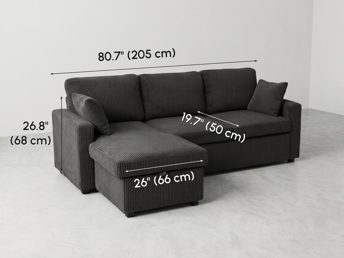FlexLiving 81" L-Shaped Reversible Storage Sleeper Sectional, Dark Grey