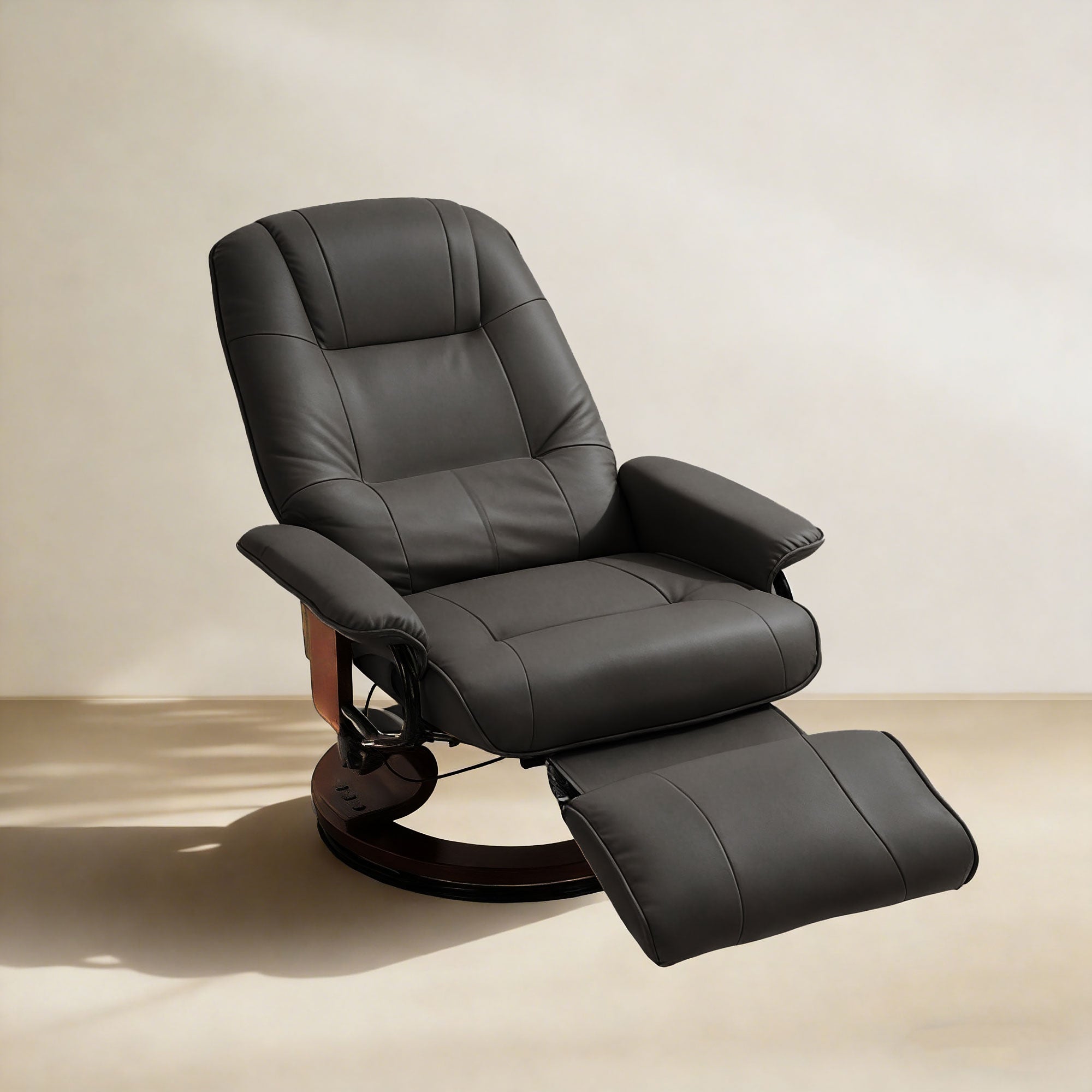 EaseRest Faux Leather Recliner Chair, Swivel Recliner w/ Footrest, Armrest & Wood Base, Black