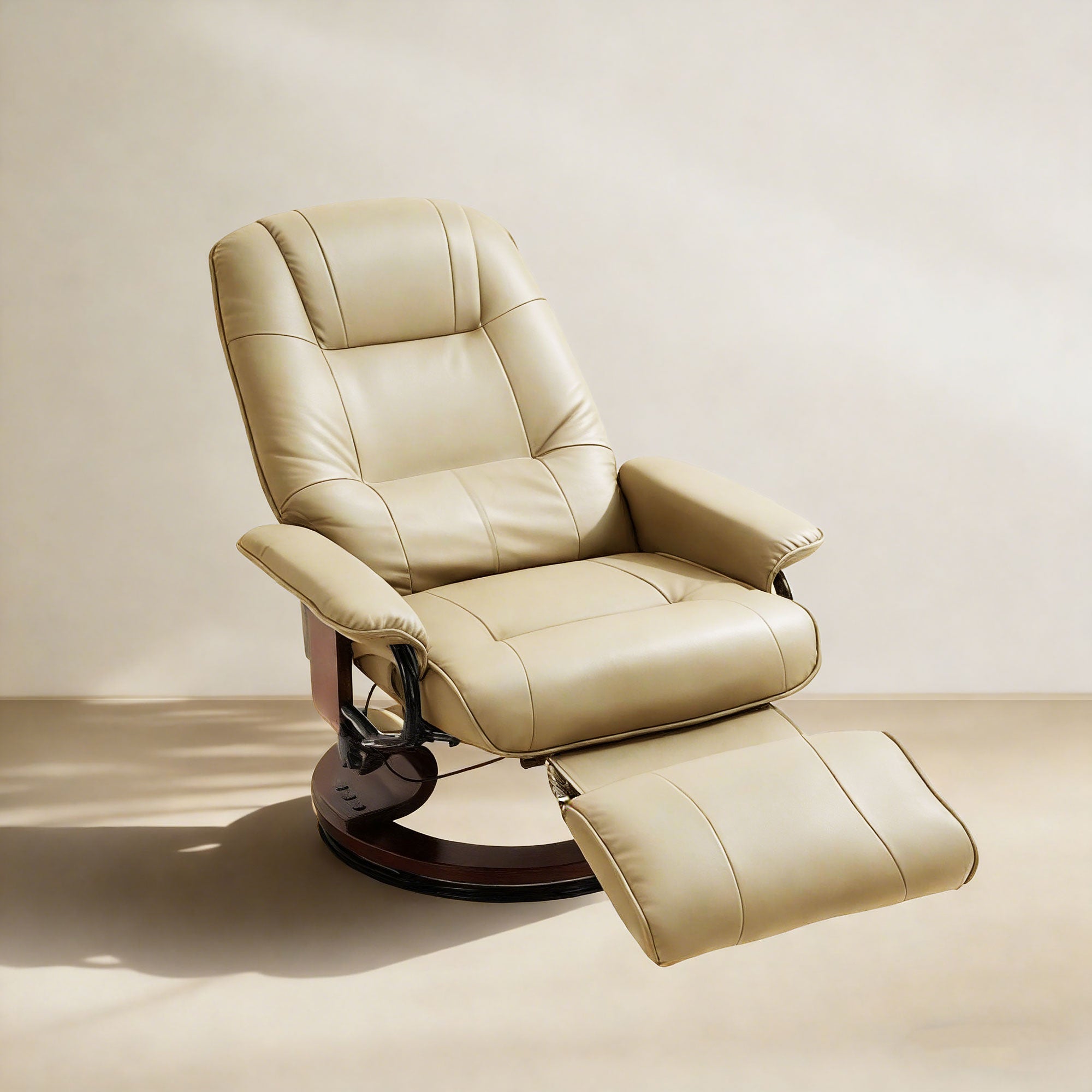 EaseRest Faux Leather Recliner Chair, Swivel Recliner w/ Footrest, Armrest & Wood Base, Cream White - HOMCOM