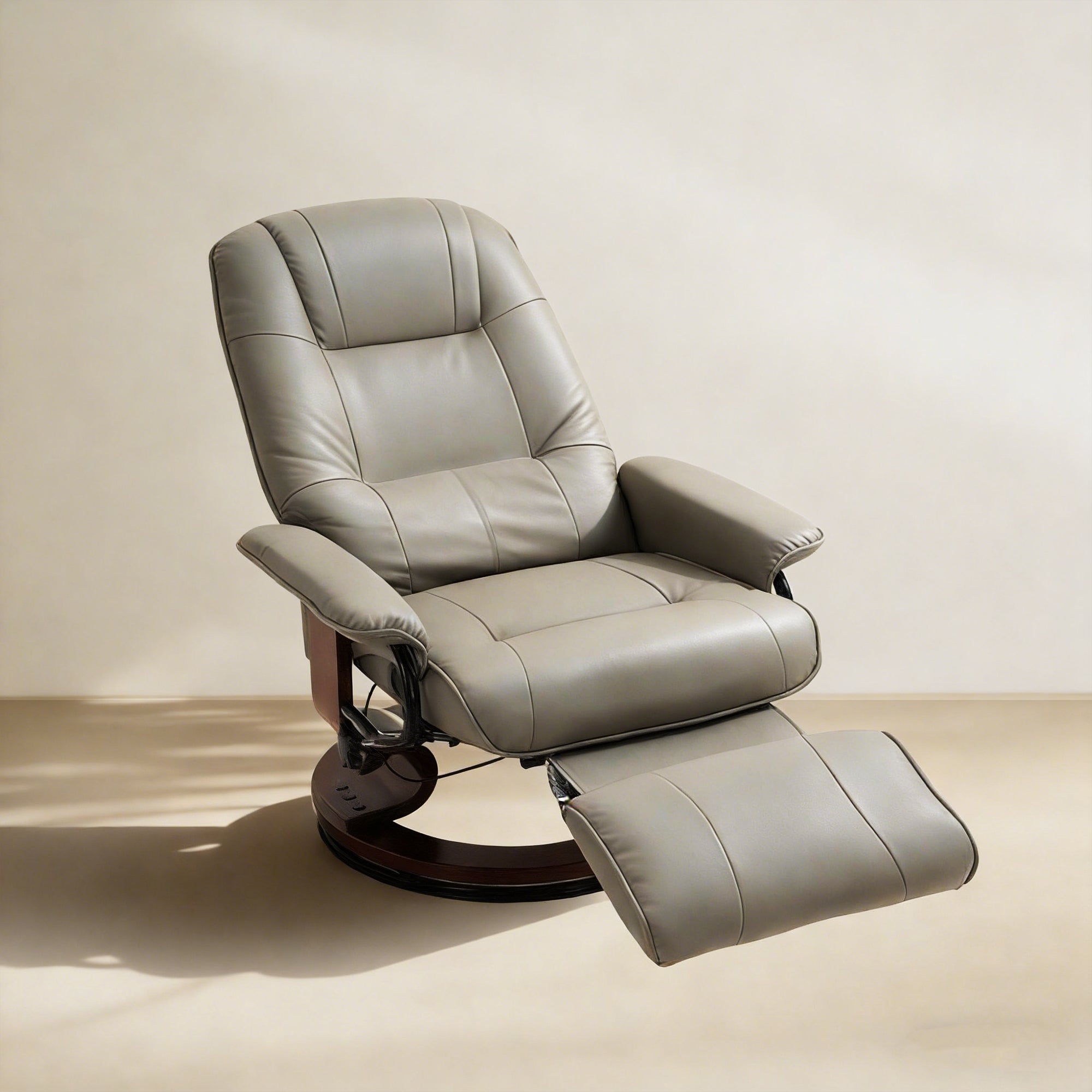 Manual Recliner Chair with Faux Leather Upholstered & Wooden Base for Living Room, Grey - HOMCOM