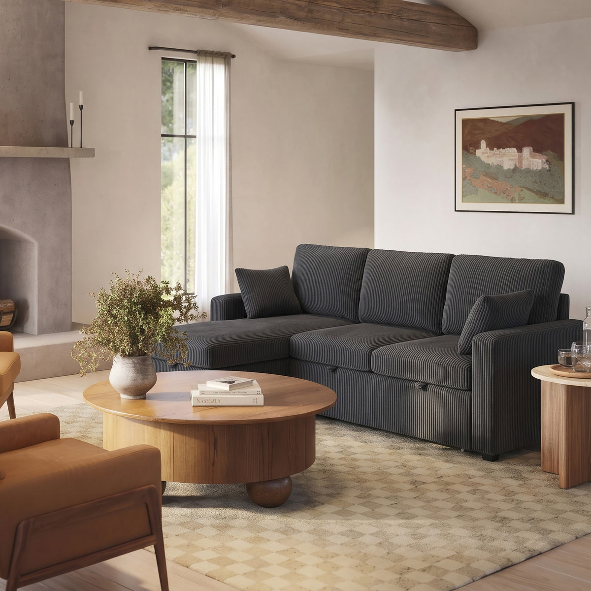 FlexLiving 81" L-Shaped Reversible Storage Sleeper Sectional, Dark Grey