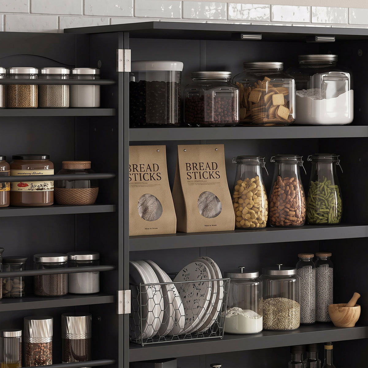 Order Pantry 2-Piece Cabinet Set with 41" and 65" Kitchen Storage Cabinets，Black