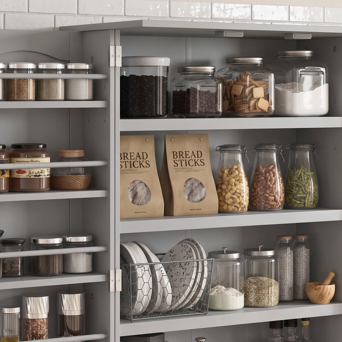 Order Pantry 2-Piece Cabinet Set with 41" and 65" Kitchen Storage Cabinets，Grey