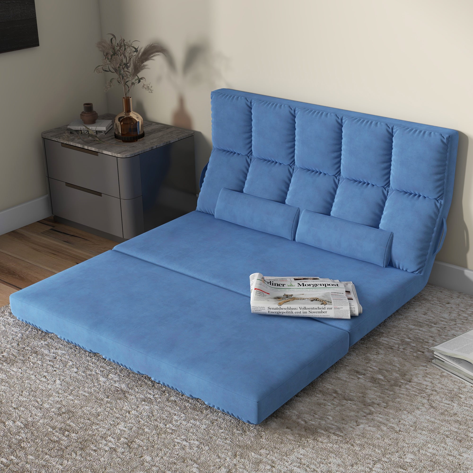 Recliner Sofa, Convertible Floor Sofa Chair with 2 Pillows, Adjustable Backrest and Headrest, Blue