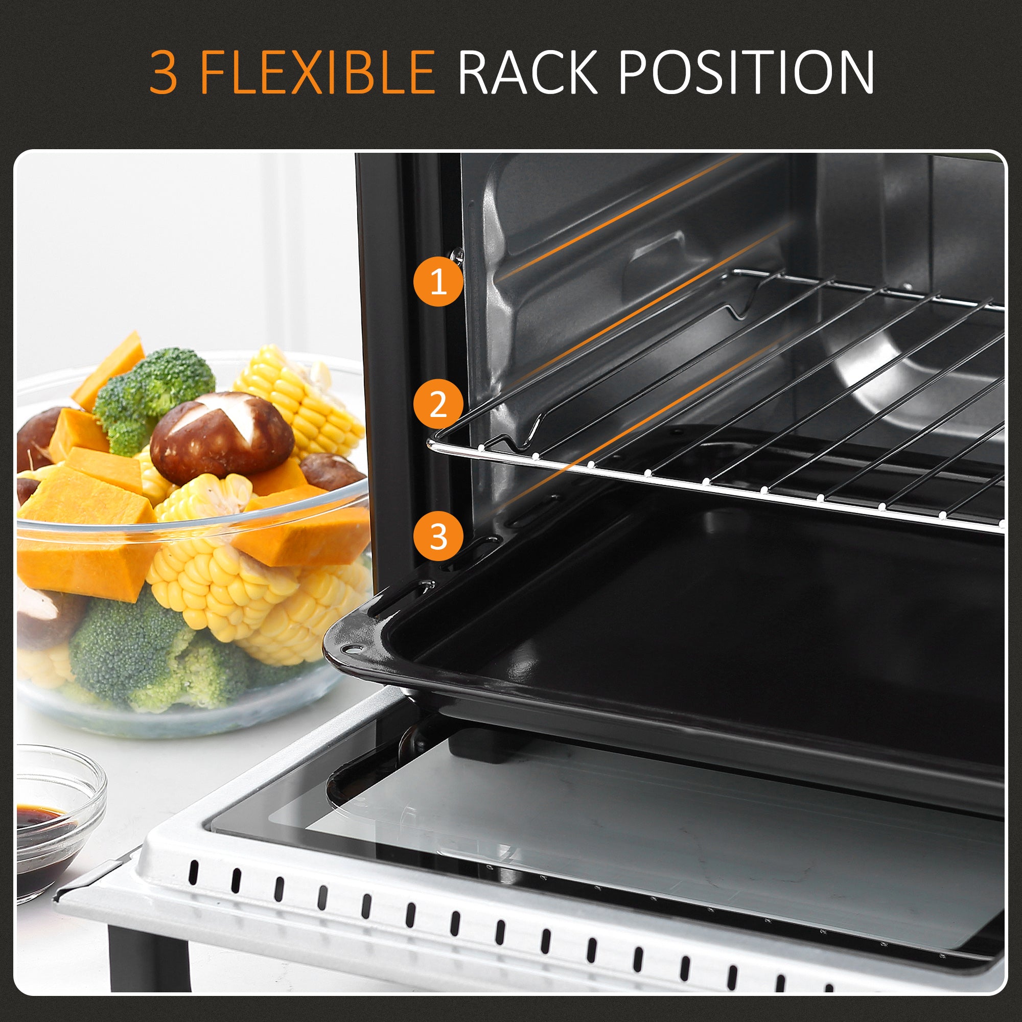 HOMCOM Mini Oven, 16L Countertop Electric Grill, Toaster Oven with Adjustable Temperature, 60 Min Timer, Crumb Tray, Baking Tray, Wire Rack, Tray Handle, 1400W, Silver