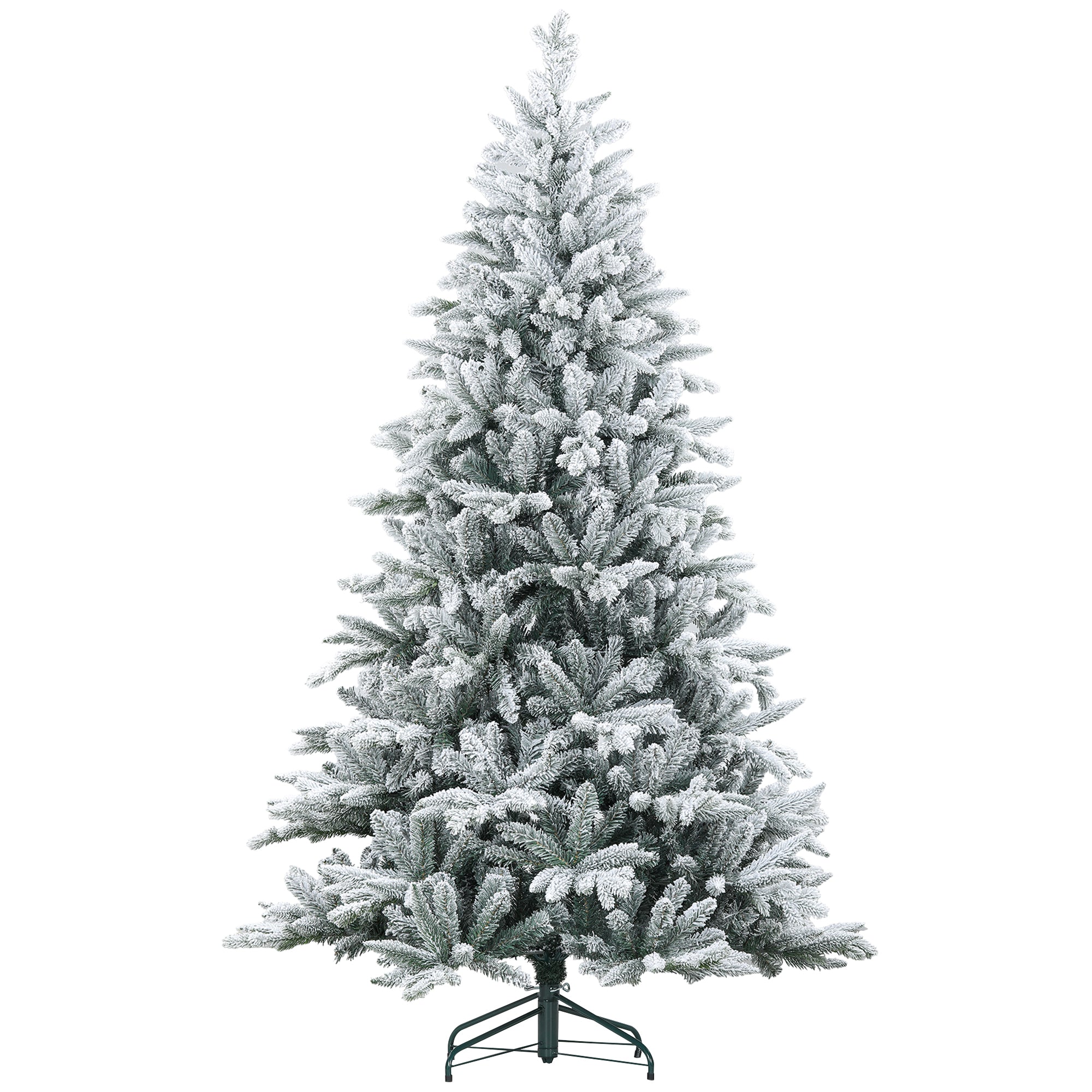 7ft Artificial Flocked Christmas Tree with Snow Tips, Easy Assembly, Hinged Xmas Tree for Home Office Holiday