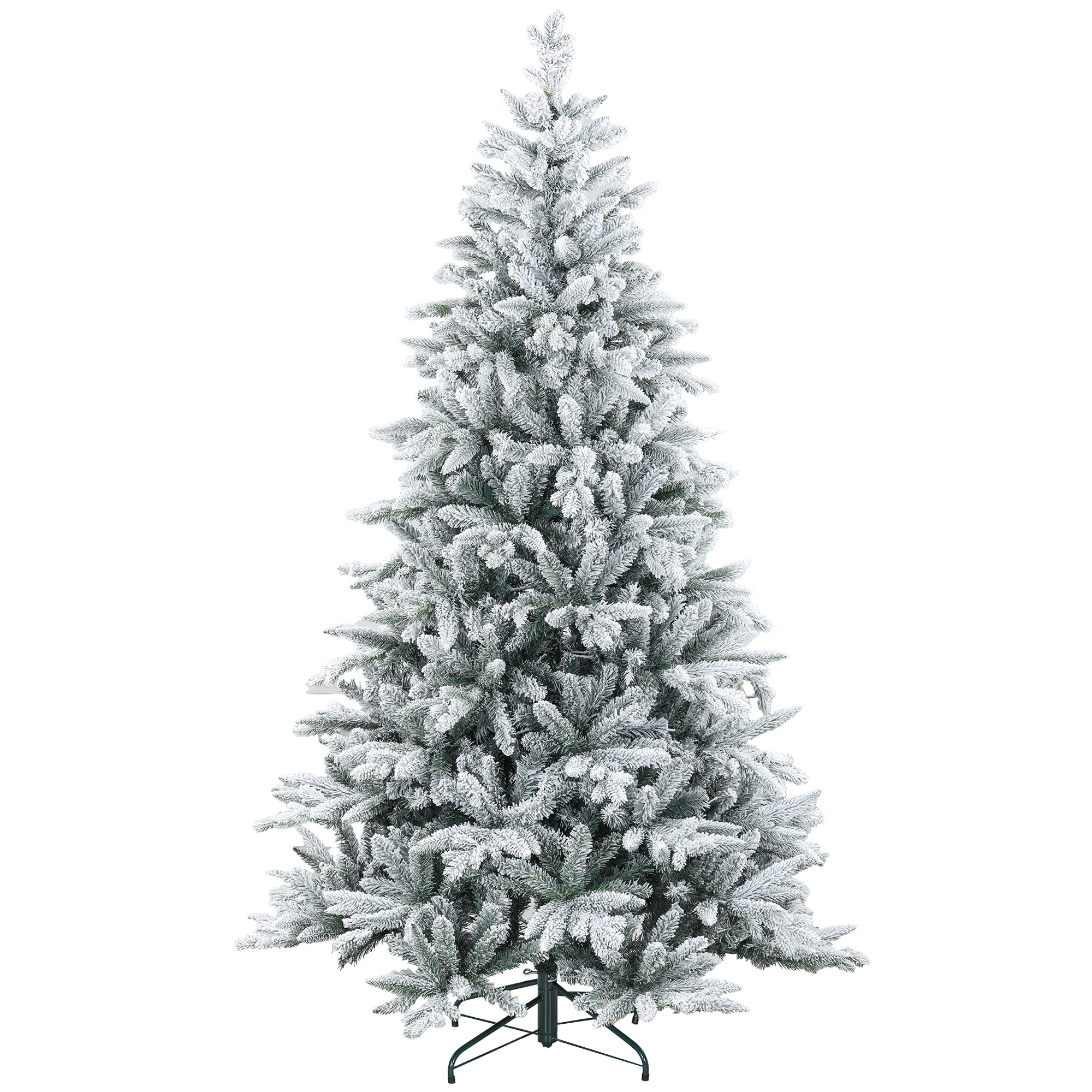 7ft Artificial Flocked Christmas Tree with Snow Tips, Easy Assembly, Hinged Xmas Tree for Home Office Holiday