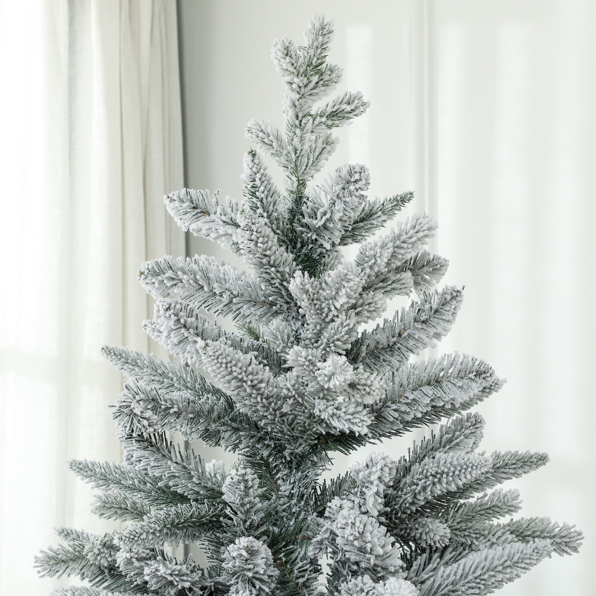 7ft Artificial Flocked Christmas Tree with Snow Tips, Easy Assembly, Hinged Xmas Tree for Home Office Holiday