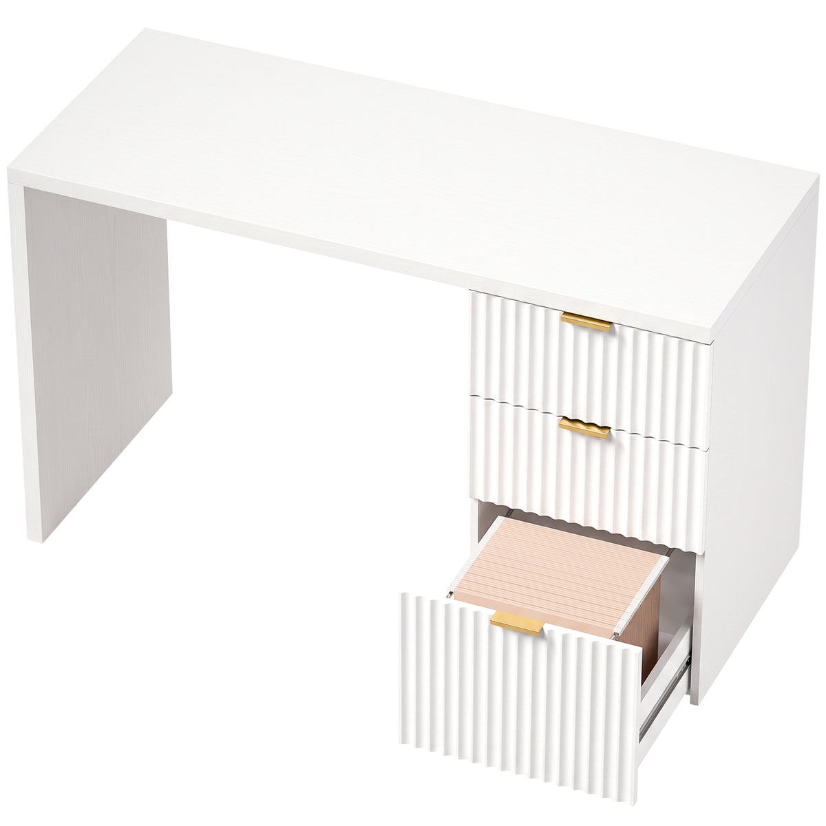Computer Desk with 3 Drawers, 47" Reversible Home Office Desk with Storage, Thick Top, Modern Study Table with File Drawer for A4 and Letter Size, Bedroom, Studio, White