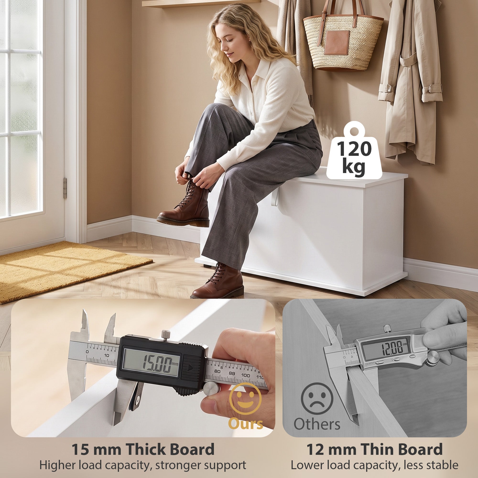 Storage Chest, Large 102L Blanket Box, Shoe Bench with Safety Hinged Lid, Storage Trunk, Bed End Bench for Bedroom, Hallway, Living room, Playroom, 80 x 40 x 45cm, White