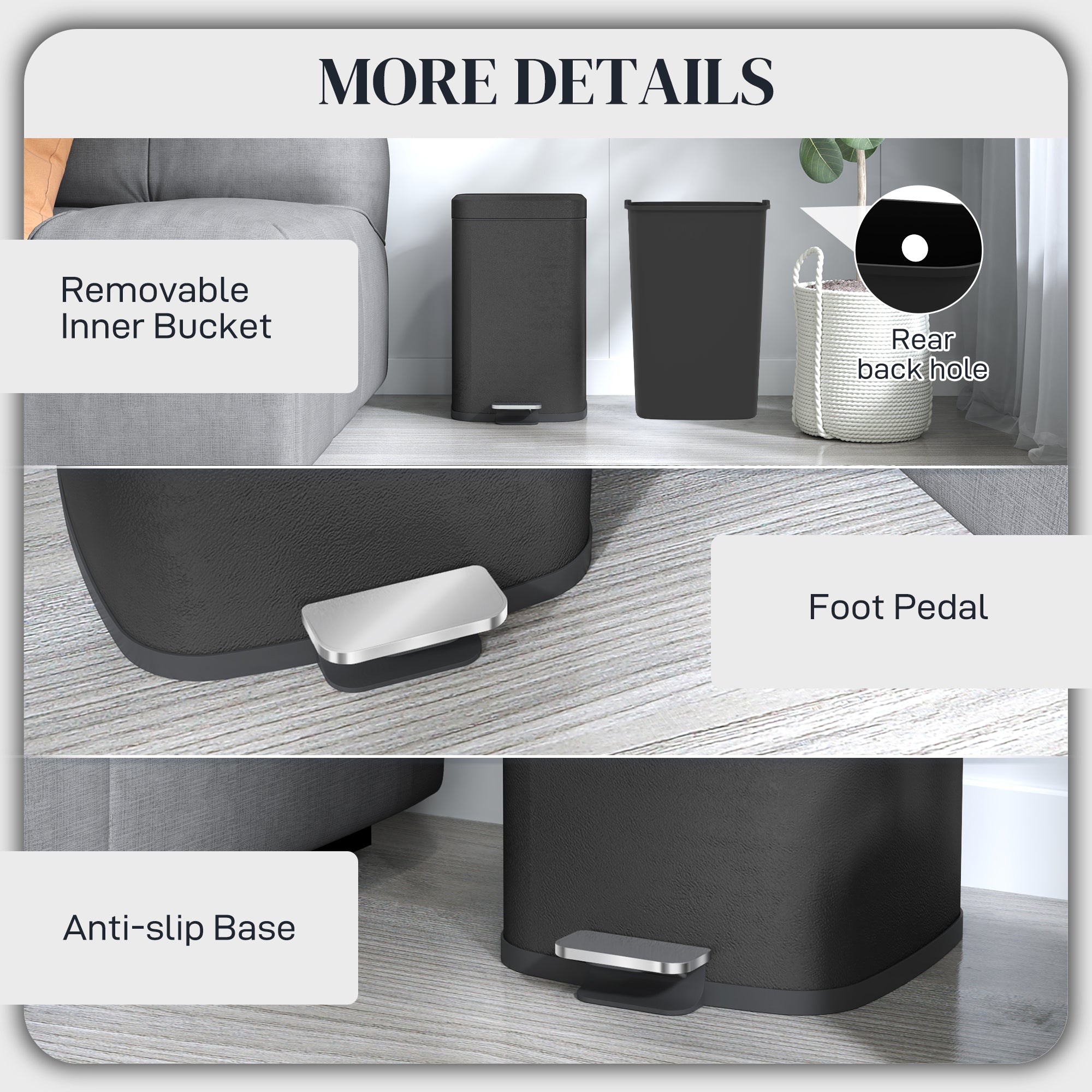 HOMCOM 20 Litre Pedal Bin, Fingerprint Proof Kitchen Bin with Soft-close Lid, Metal Rubbish Bin with Foot Pedal and Removable Inner Bucket, Black