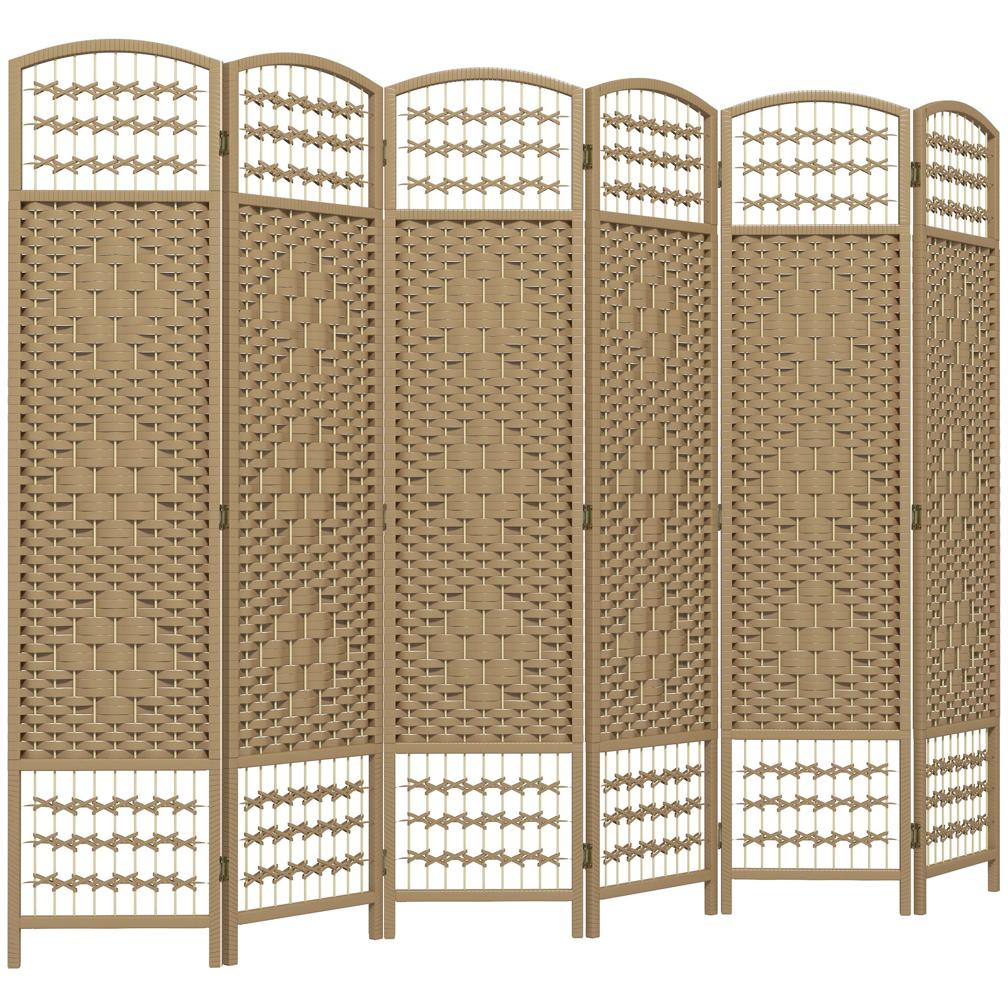 6 Panel Folding Room Divider Portable Privacy Screen Wave Fiber Room Partition for Home Office Natural