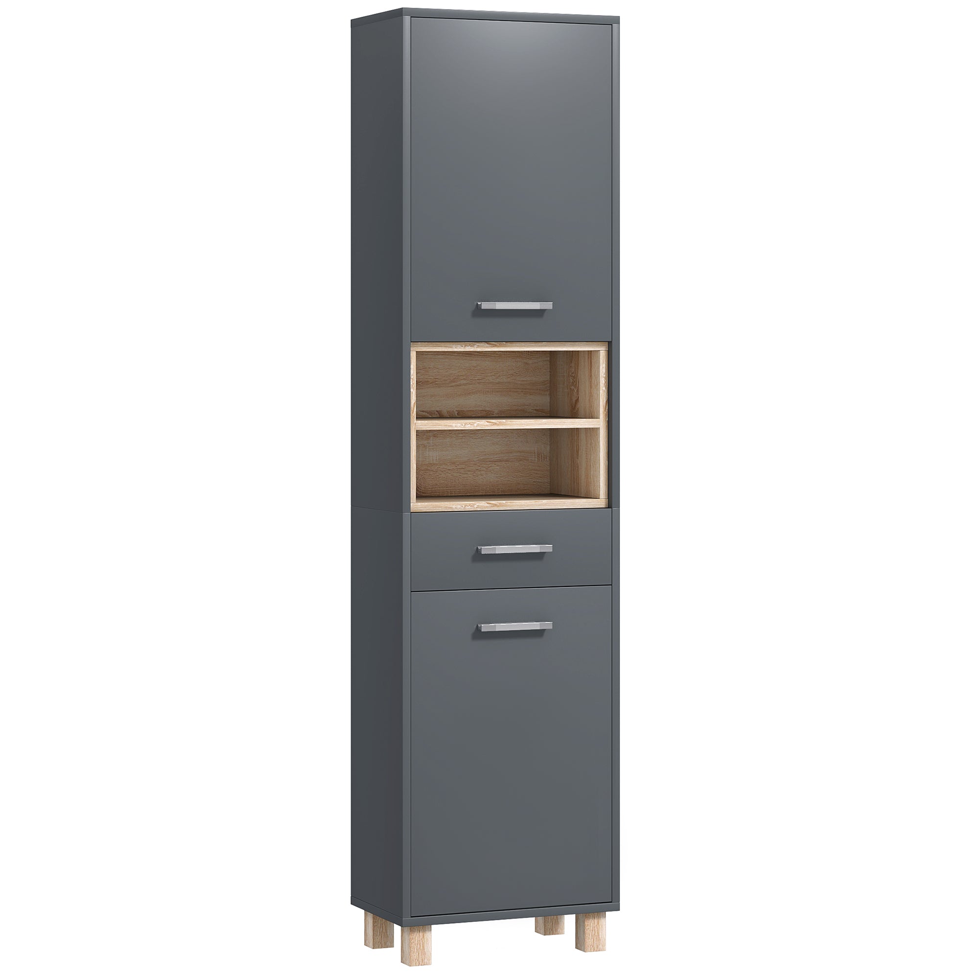 HOMCOM Bathroom Storage Cabinet, Tall Bathroom Cabinet with Open Compartments, Double Doors and Drawer