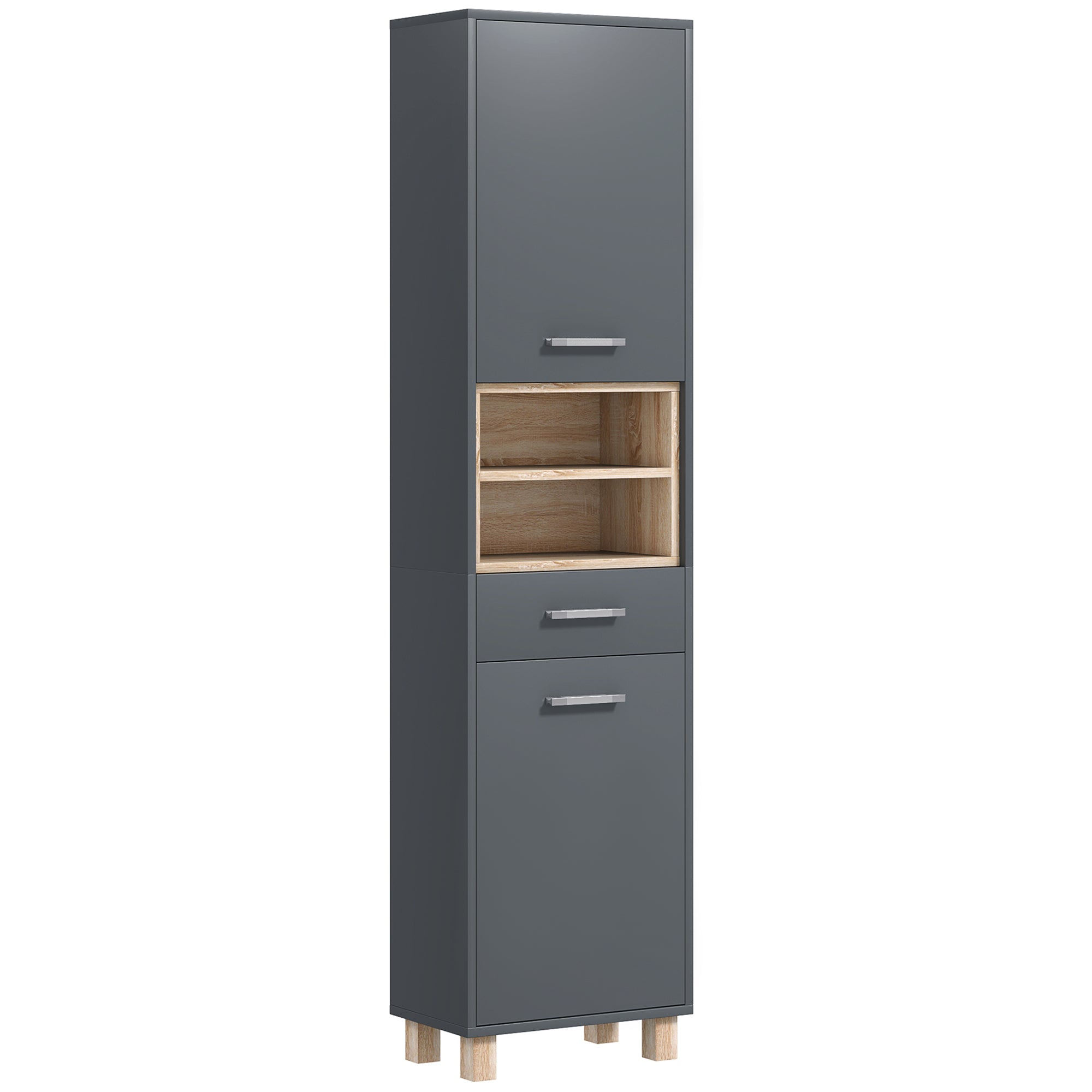 HOMCOM Bathroom Storage Cabinet, Tall Bathroom Cabinet with Open Compartments, Double Doors and Drawer