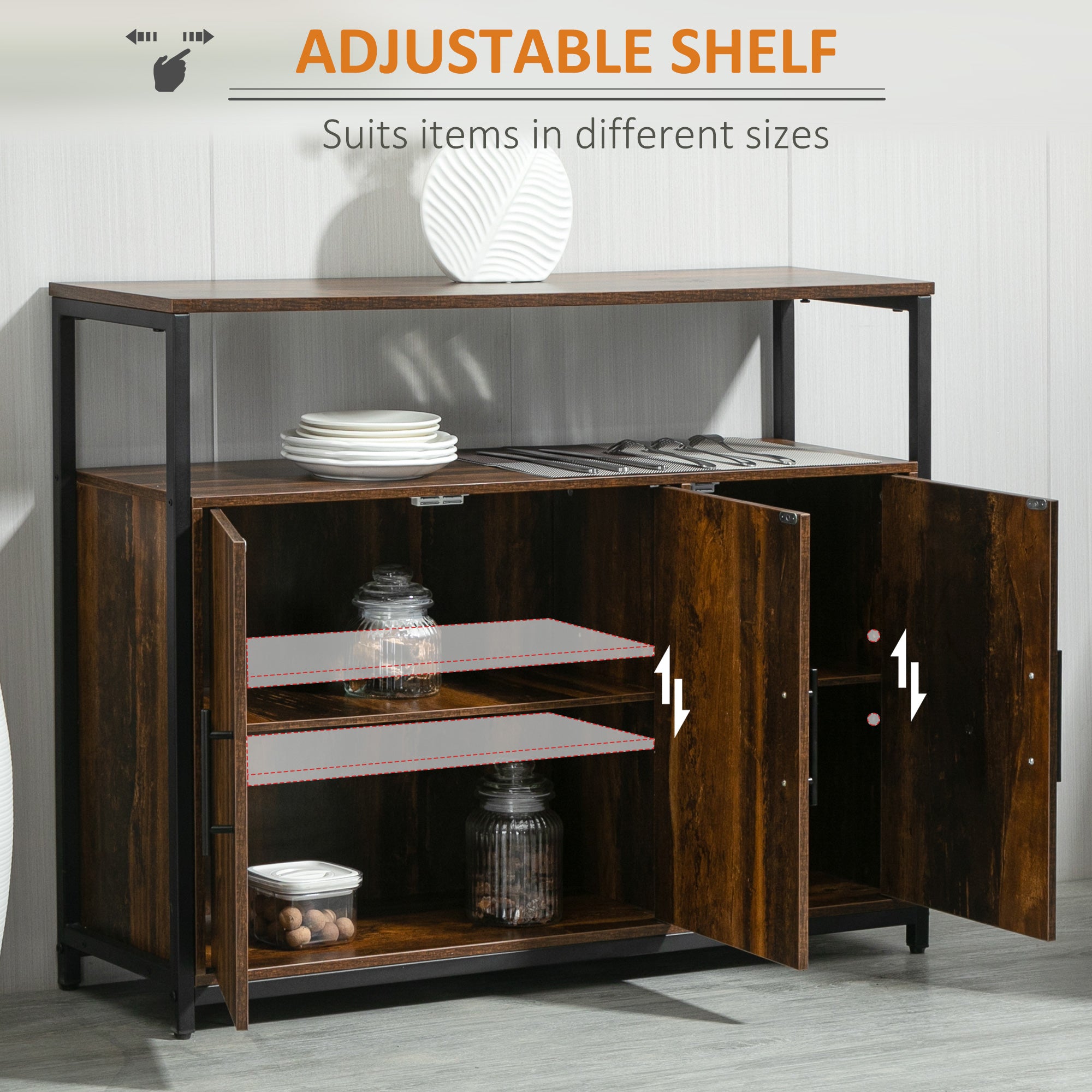 Industrial Sideboard Buffet Cabinet Kitchen Cabinet with Adjustable Shelves Rustic Brown