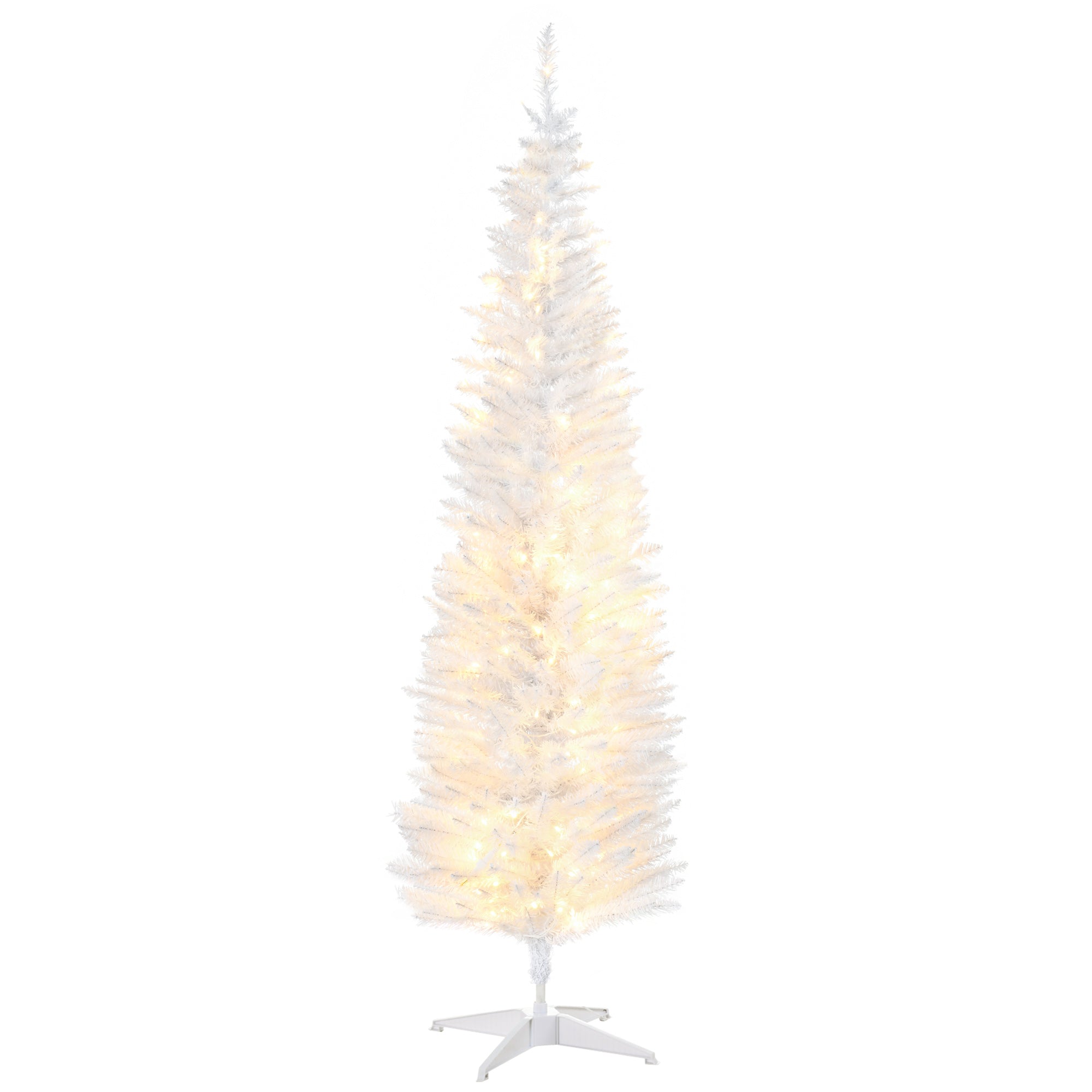 6ft Pencil Christmas Tree Slim Artificial Tree with Realistic Branches and Warm White LED Lights White