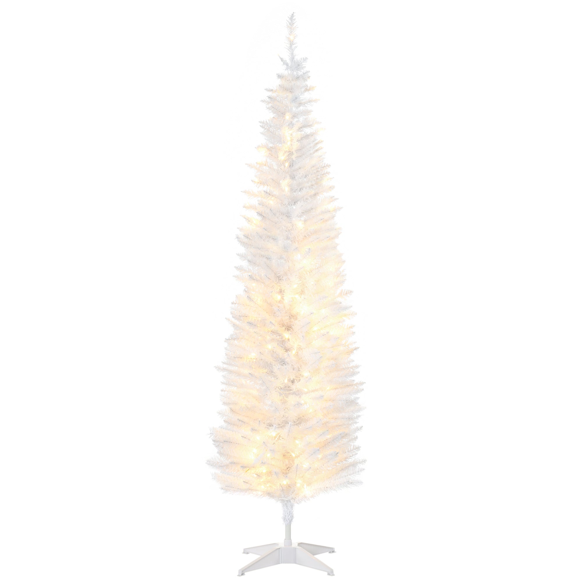 6ft Pencil Christmas Tree Slim Artificial Tree with Realistic Branches and Warm White LED Lights White