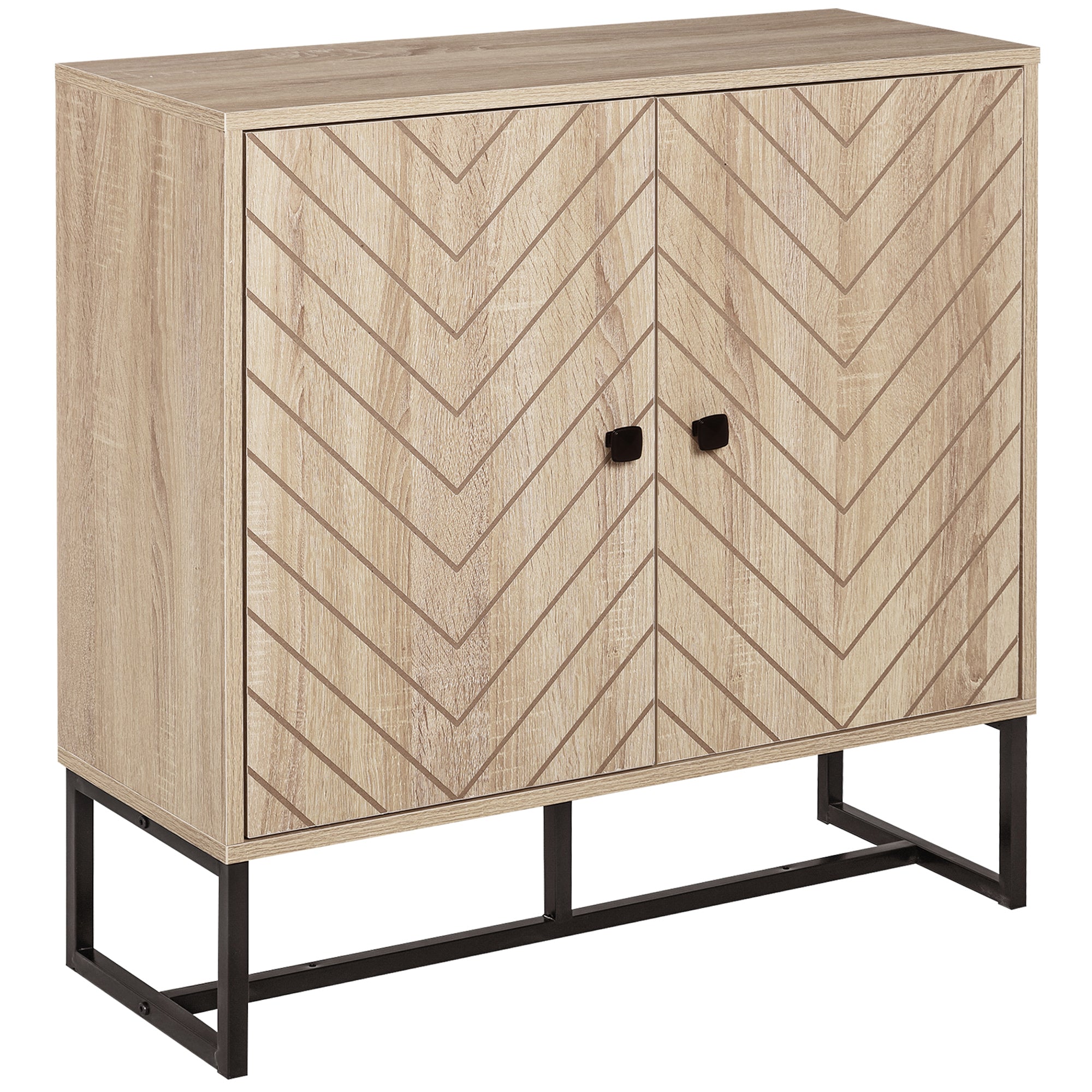 Modern Sideboard, 31.5" Buffet Cabinet with Adjustable Shelf, Coffee Bar Cabinet with Steel Base and 2 Chevron Doors, Natural Wood