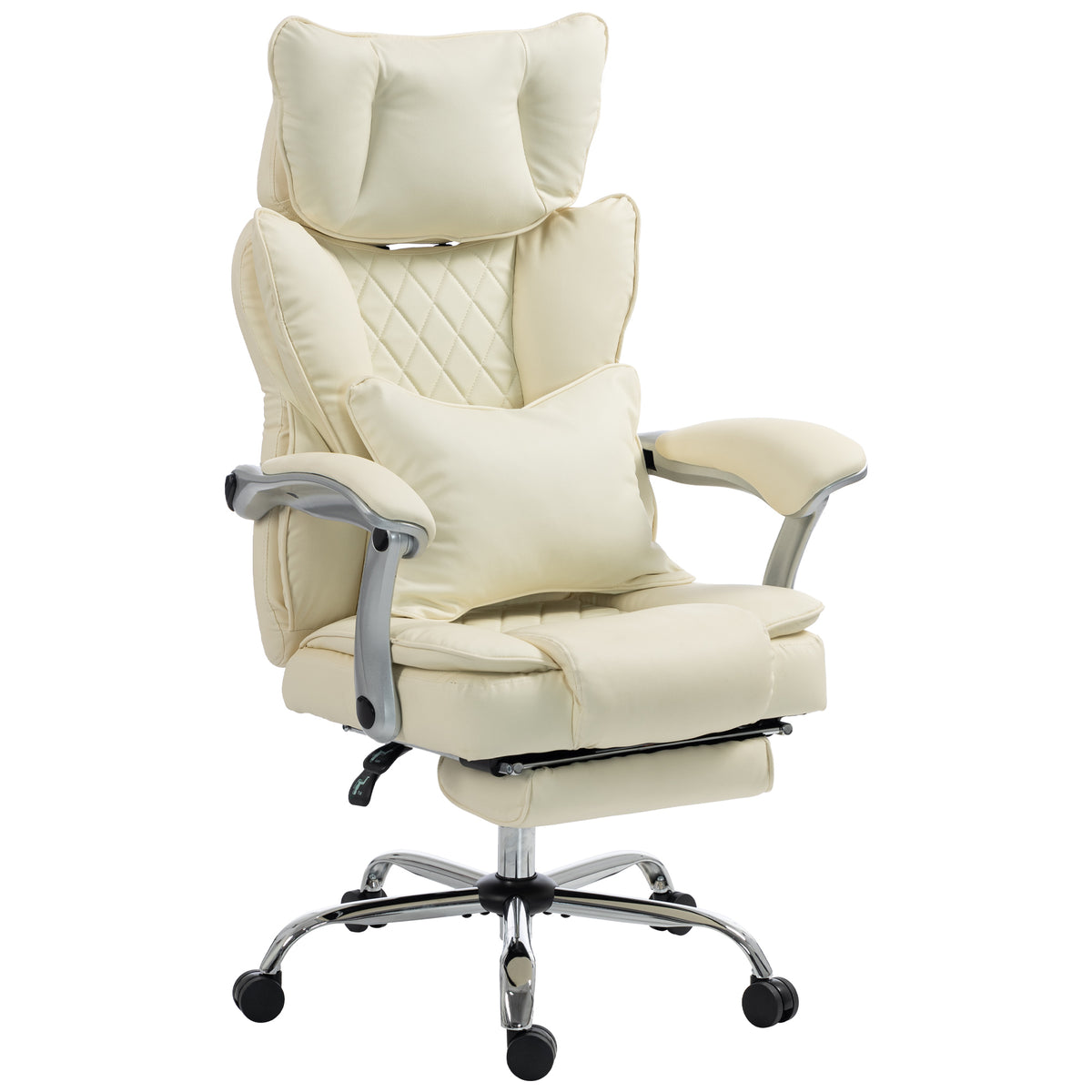 Executive Office Chair, 180kg Big and Tall PU Leather Desk Chair with Adjustable Headrest, Lumbar Support, Wide Seat, Reclining Back, Footrest, Swivel Wheels, Beige