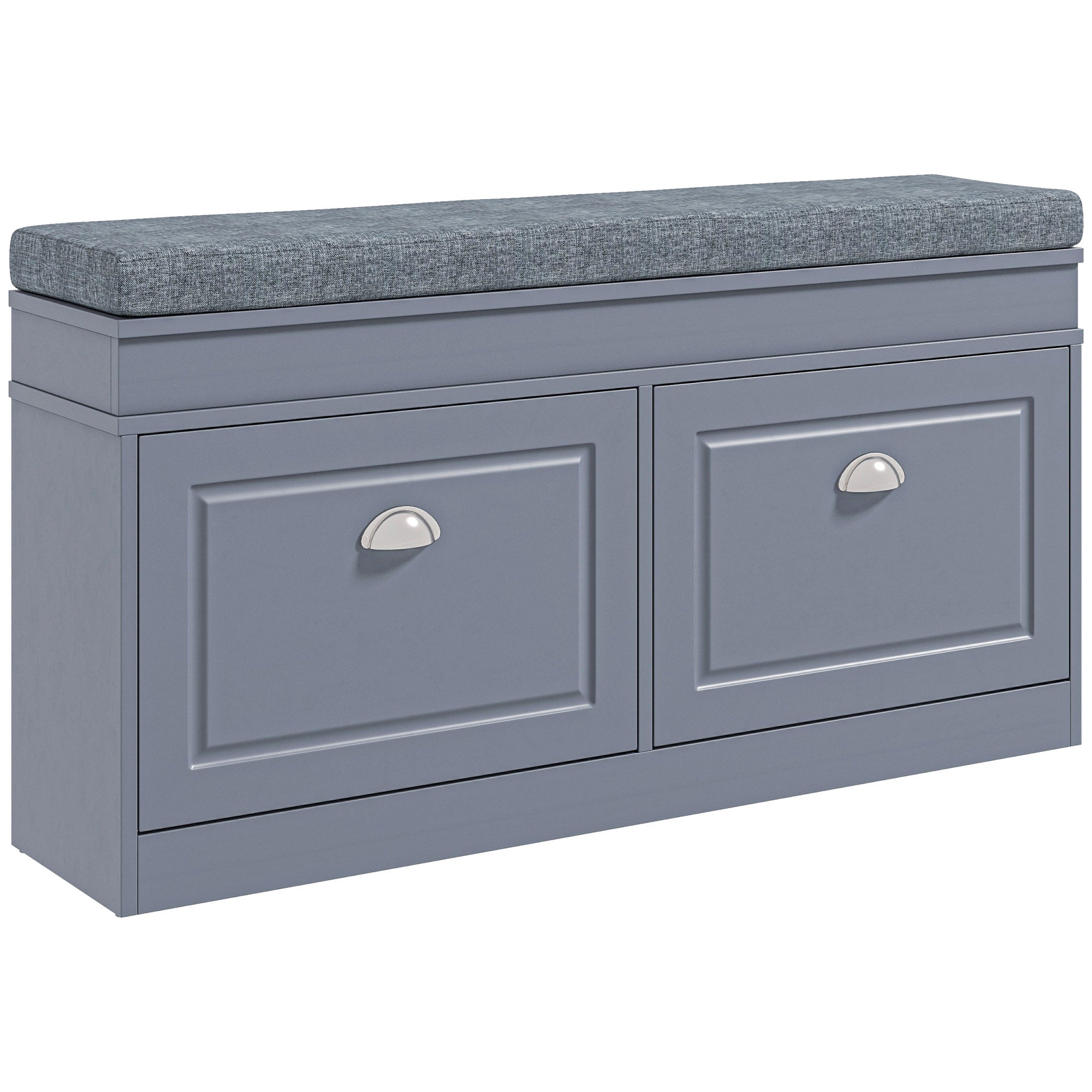 Modern Shoe Storage Bench, Entry Way Bench with Cushion, 2 Drawers, Storage Ottoman Bench, Holds 8 Pairs, Gray