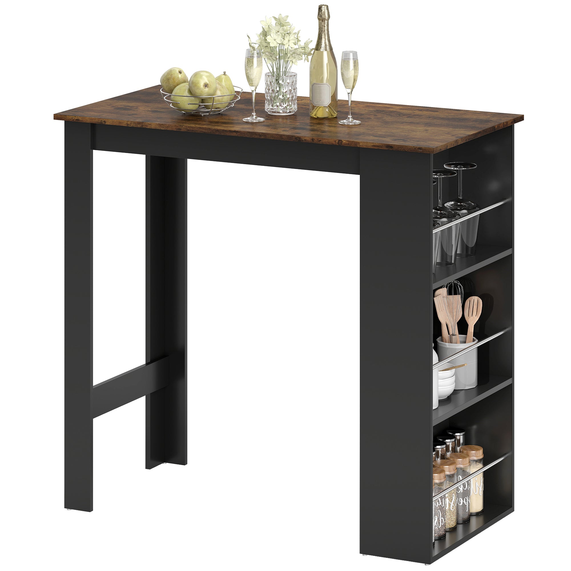 Modern Bar Table, Counter Height Dining Table with 3 Storage Shelves for Kitchen, Dining Room, Living Room, Rustic Brown