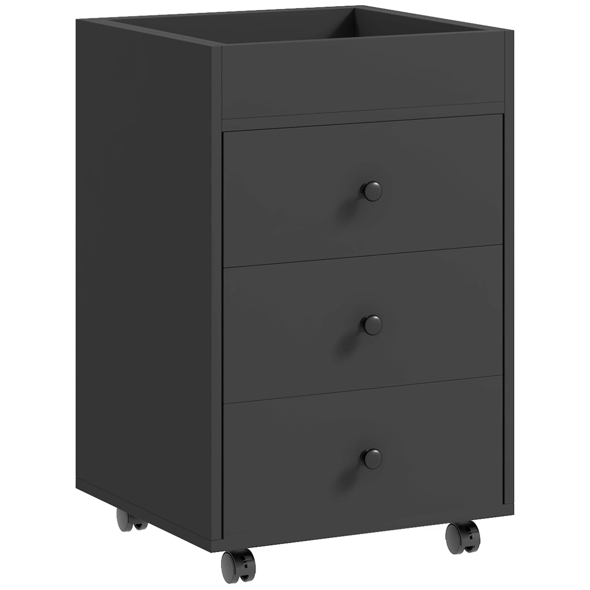 3 Drawer File Cabinet on Wheels Mobile Home Office Storage with Top Tray Under Desk Printer Stand Black