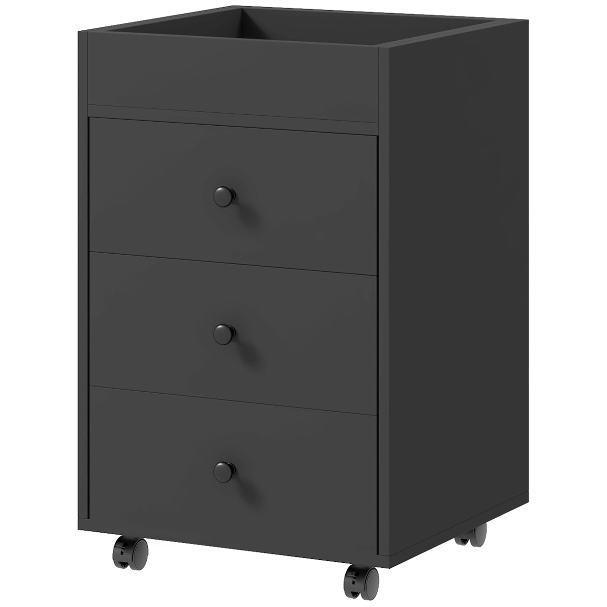 3 Drawer File Cabinet on Wheels Mobile Home Office Storage with Top Tray Under Desk Printer Stand Black