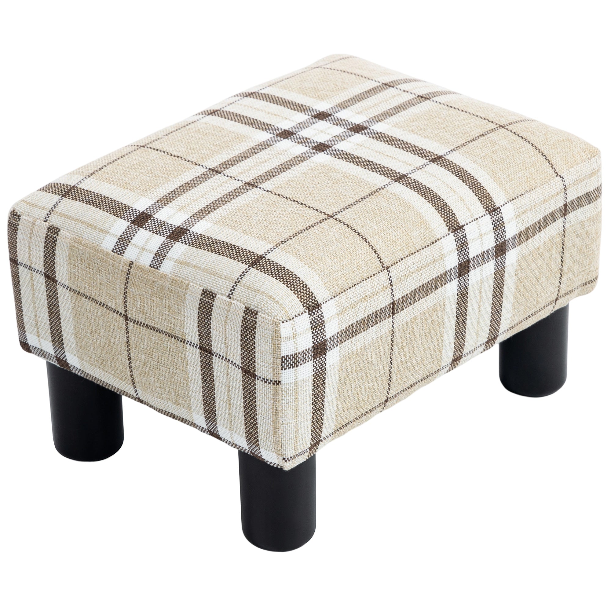 Linen-Look Fabric Foot Stool Footrest Small Seat Footrest Chair Ottoman Home Office with Legs 40 x 30 x 24cm, Multi-colored