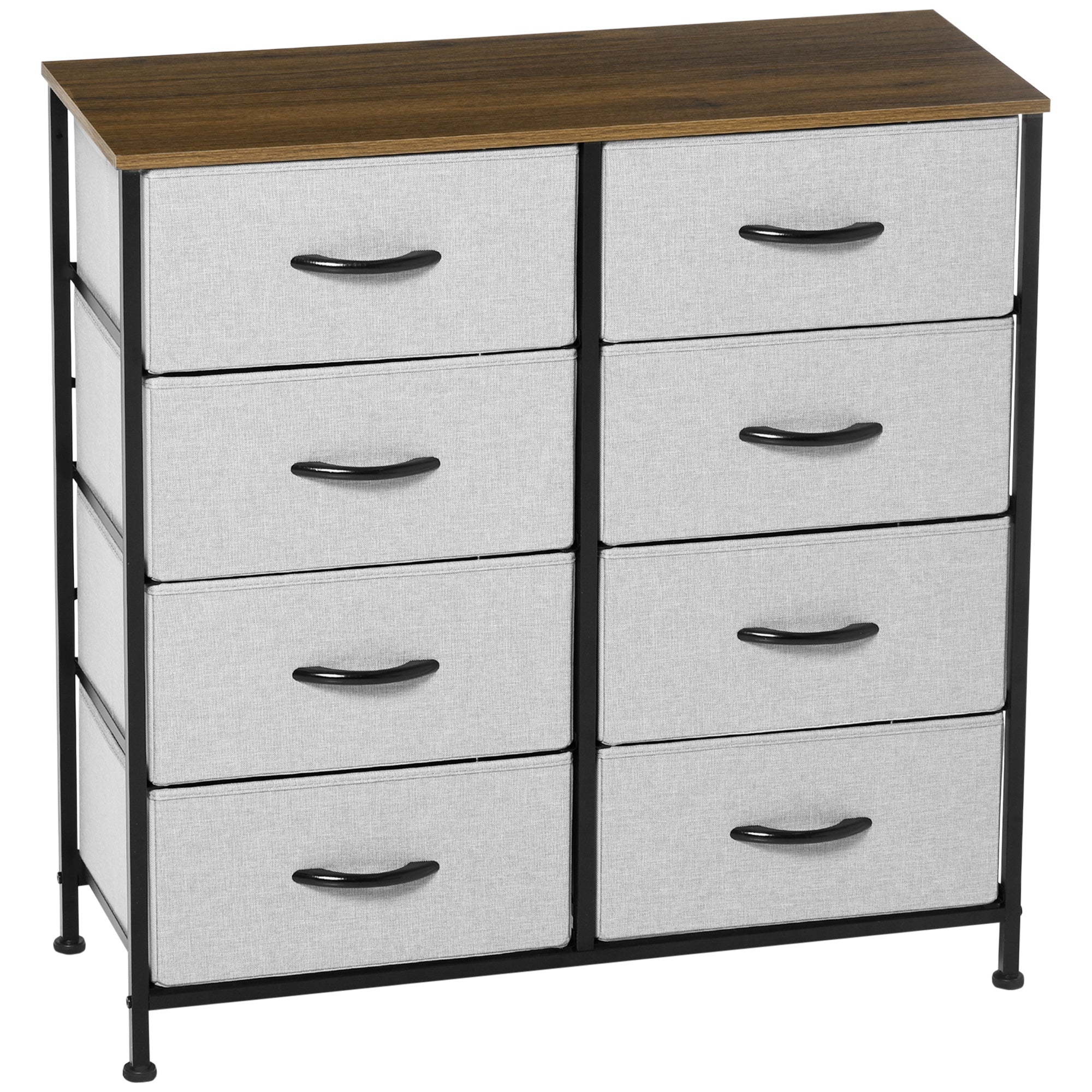 HOMCOM Fabric Chest of Drawers, Storage Drawers, Industrial Bedroom Dresser with 8 Fabric Drawers, Steel Frame and Wooden Top for Nursery, Living Room, Hallway, Grey