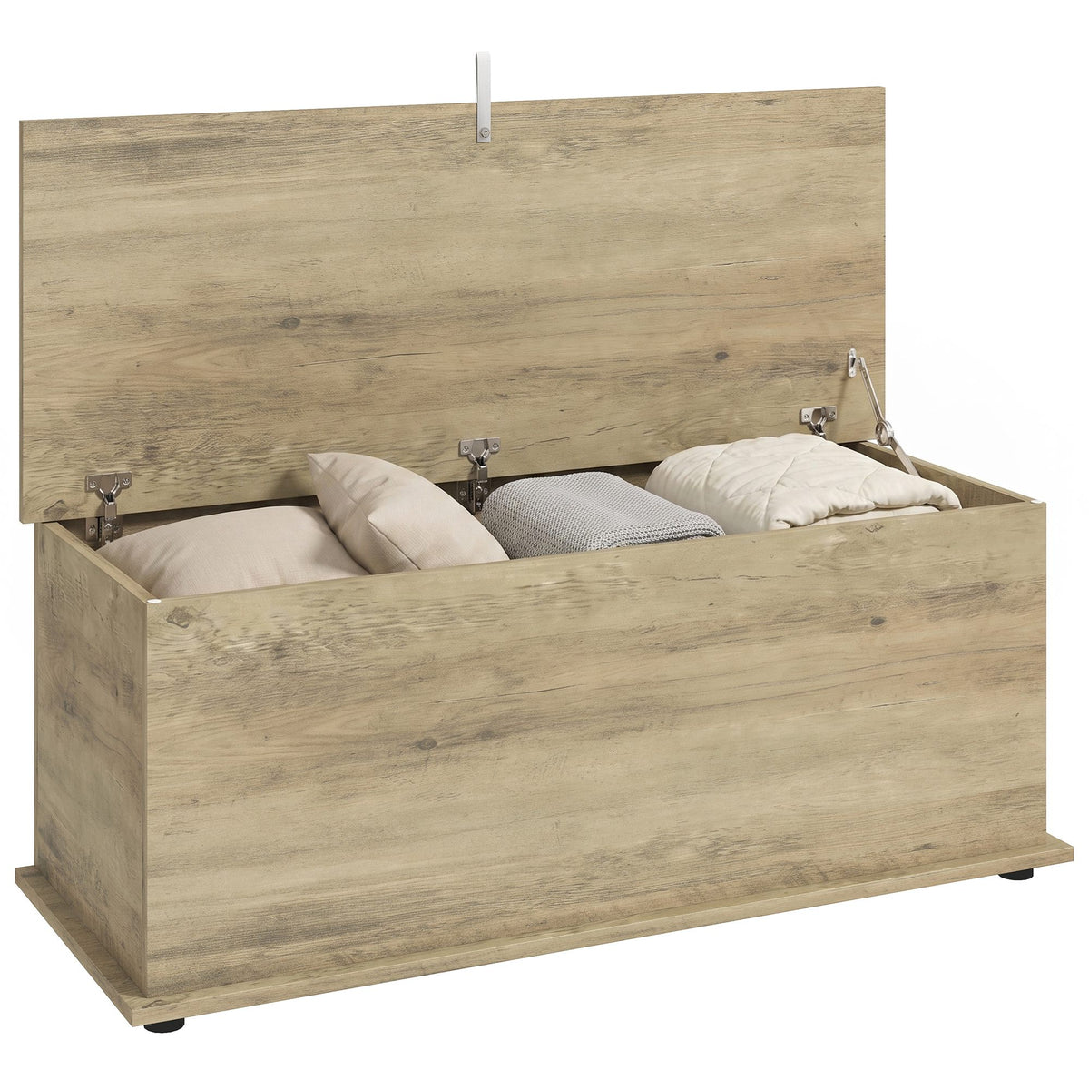 Storage Chest, Large 114L Blanket Box, Shoe Bench with Safety Hinged Lid, Storage Trunk, Bed End Bench for Bedroom, Hallway, Living room, Playroom, 100 x 40 x 40cm, Grey Wood Effect