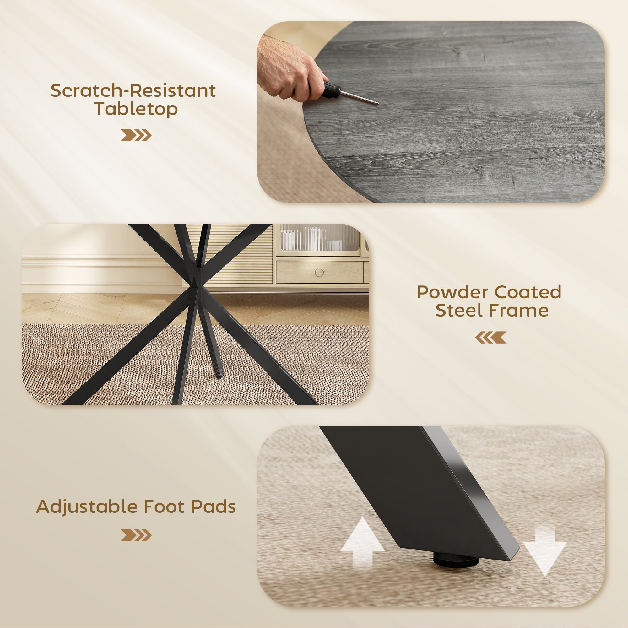 Round Dining Table for 4, 40" Industrial Kitchen Table with Steel Legs for Dining Room, Distressed Grey
