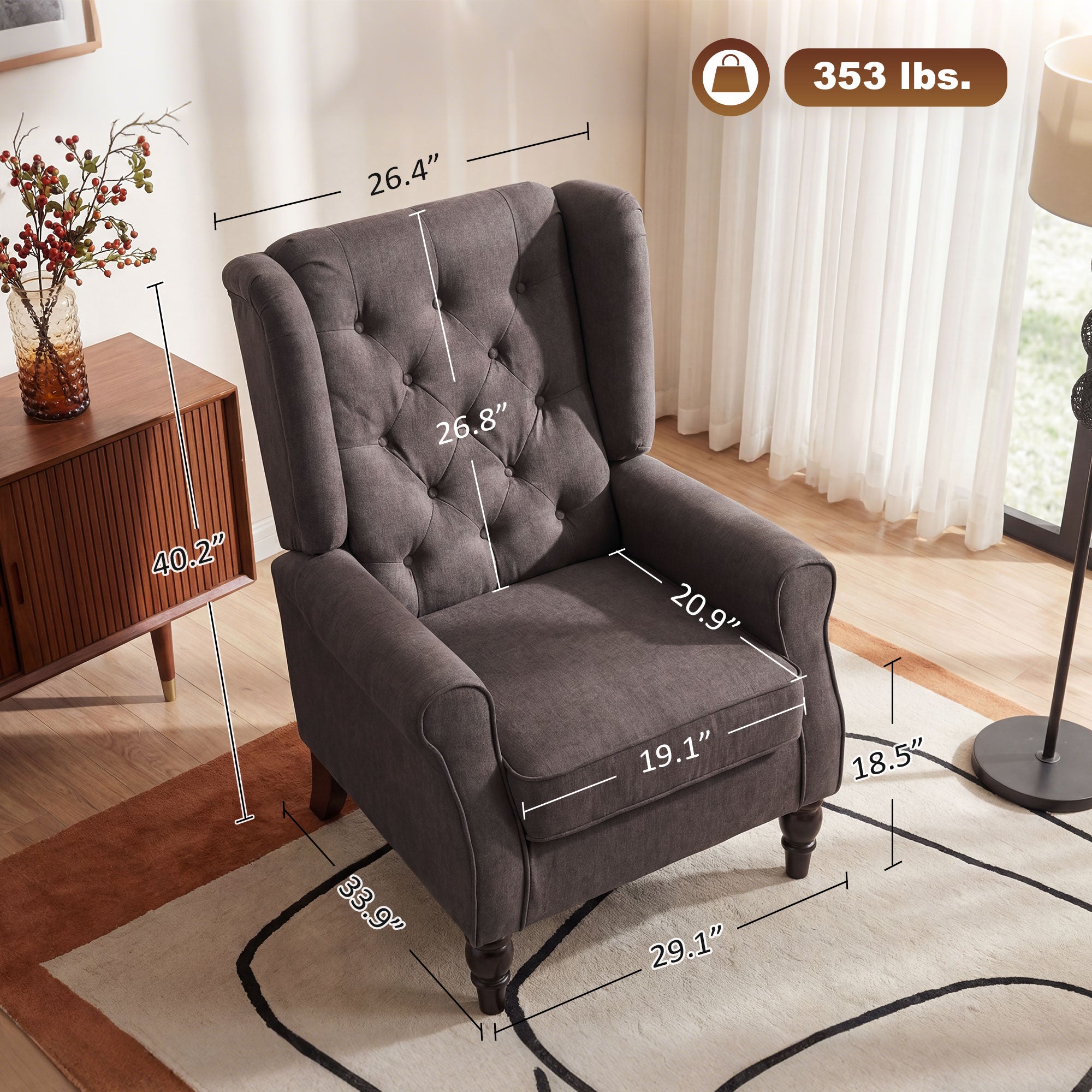 Mid-CenturyAccent Chair w/ High Wingback, Button-Tufted Fabric & Retro Wood Legs, Dark Brown - HOMCOM