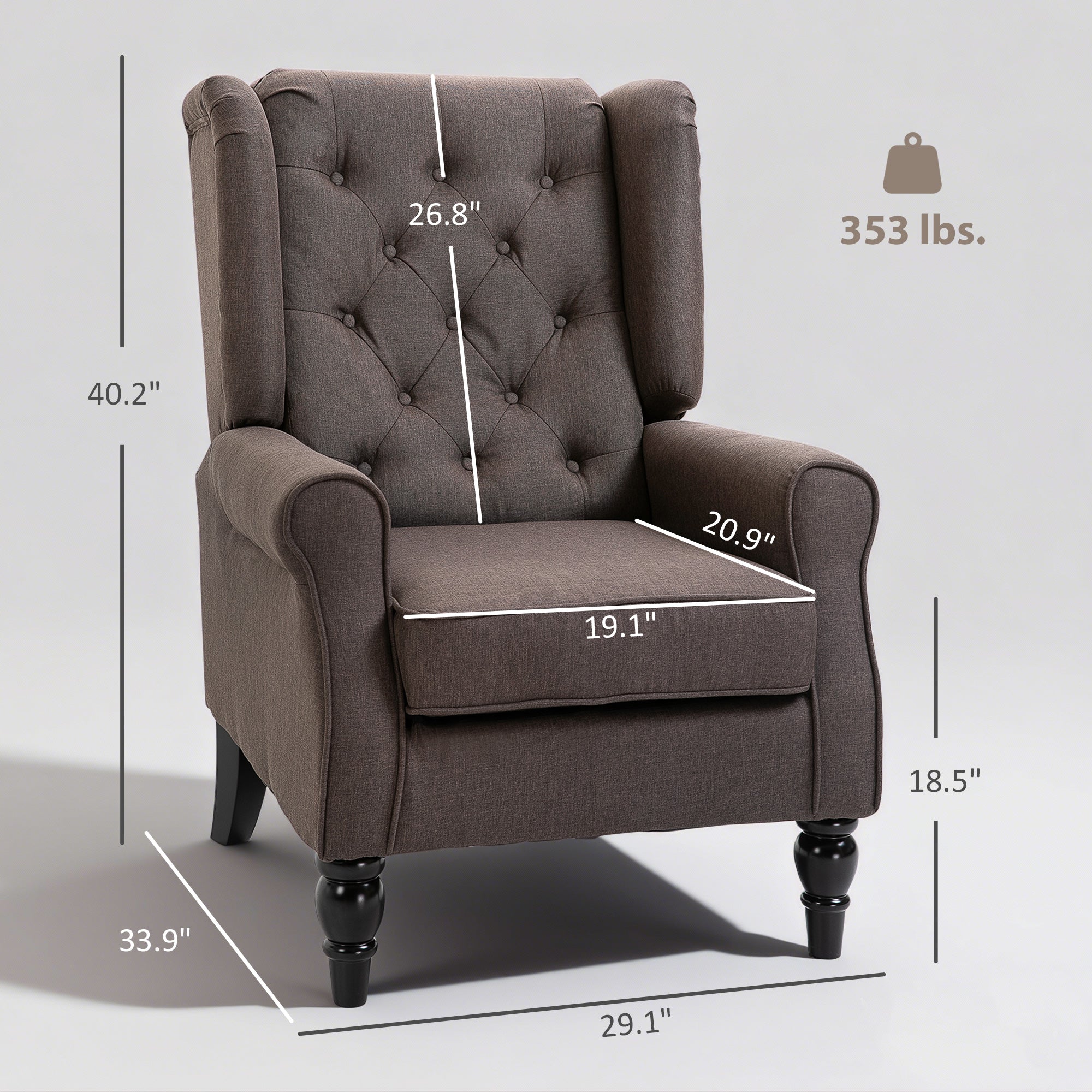 Mid-CenturyAccent Chair w/ High Wingback, Button-Tufted Fabric & Retro Wood Legs, Dark Brown - HOMCOM