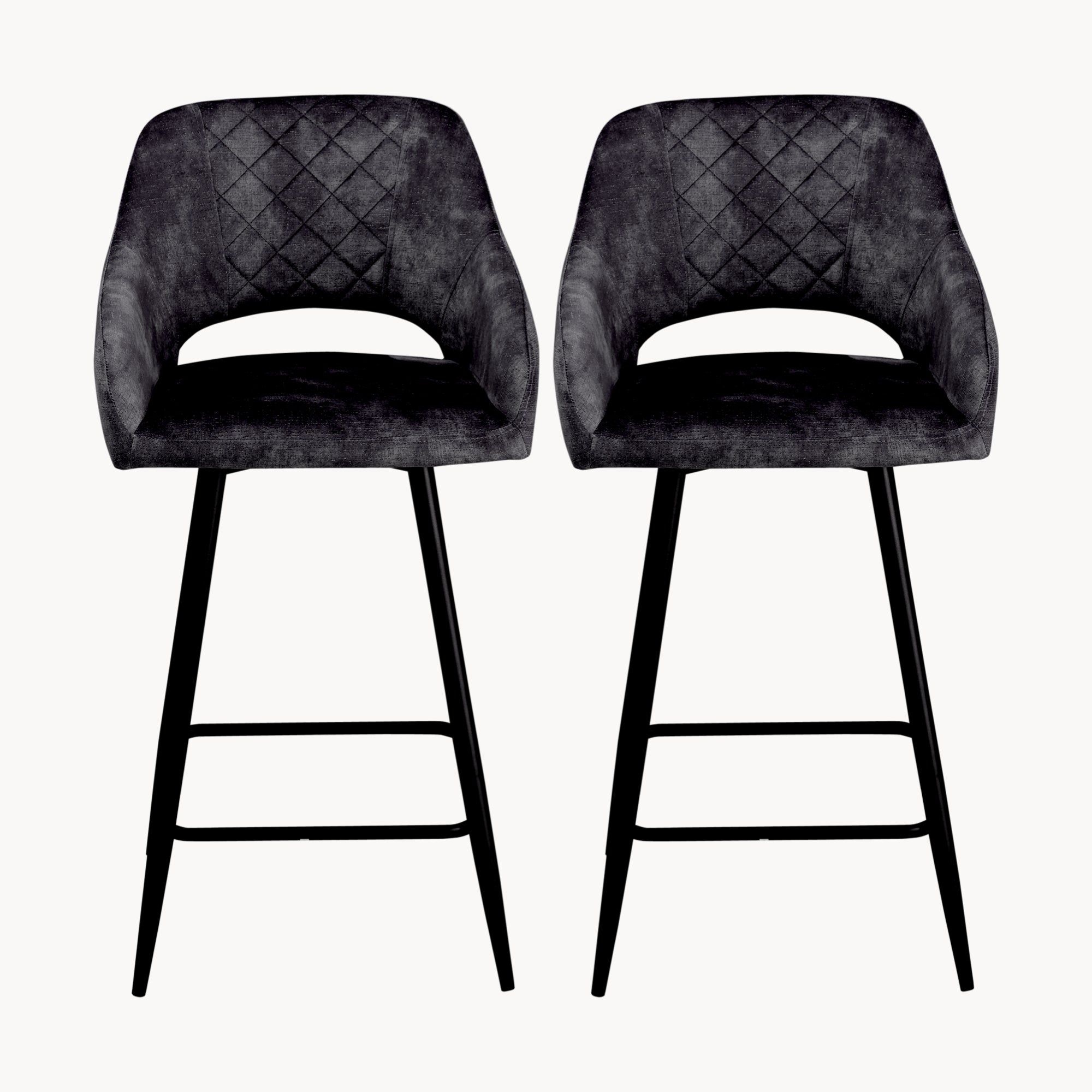 Aura Velvet Bar Stools Set of 2, Velvet-feel Fabric Counter Height Chairs with Steel Legs, Dark Grey