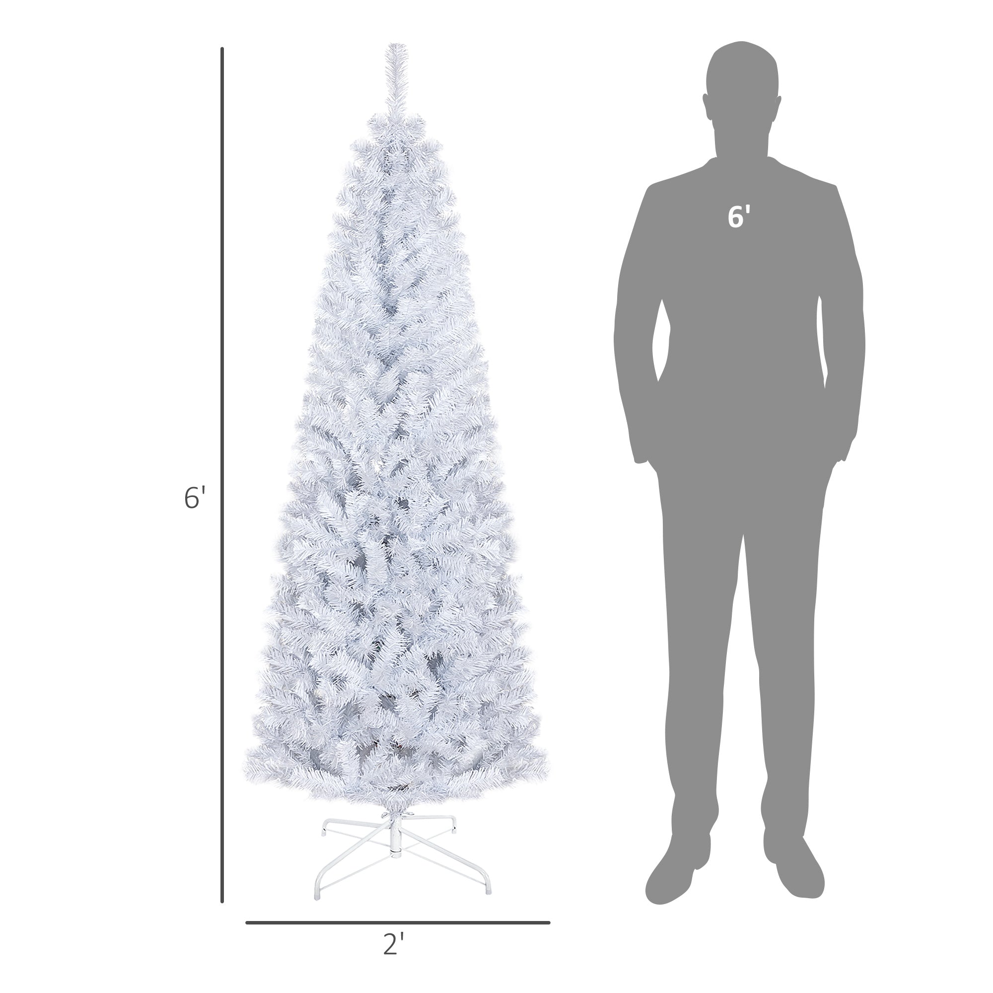 6 FT Artificial Christmas Tree Pencil Xmas Tree with Stand 618 Tips Holiday Indoor Decoration White