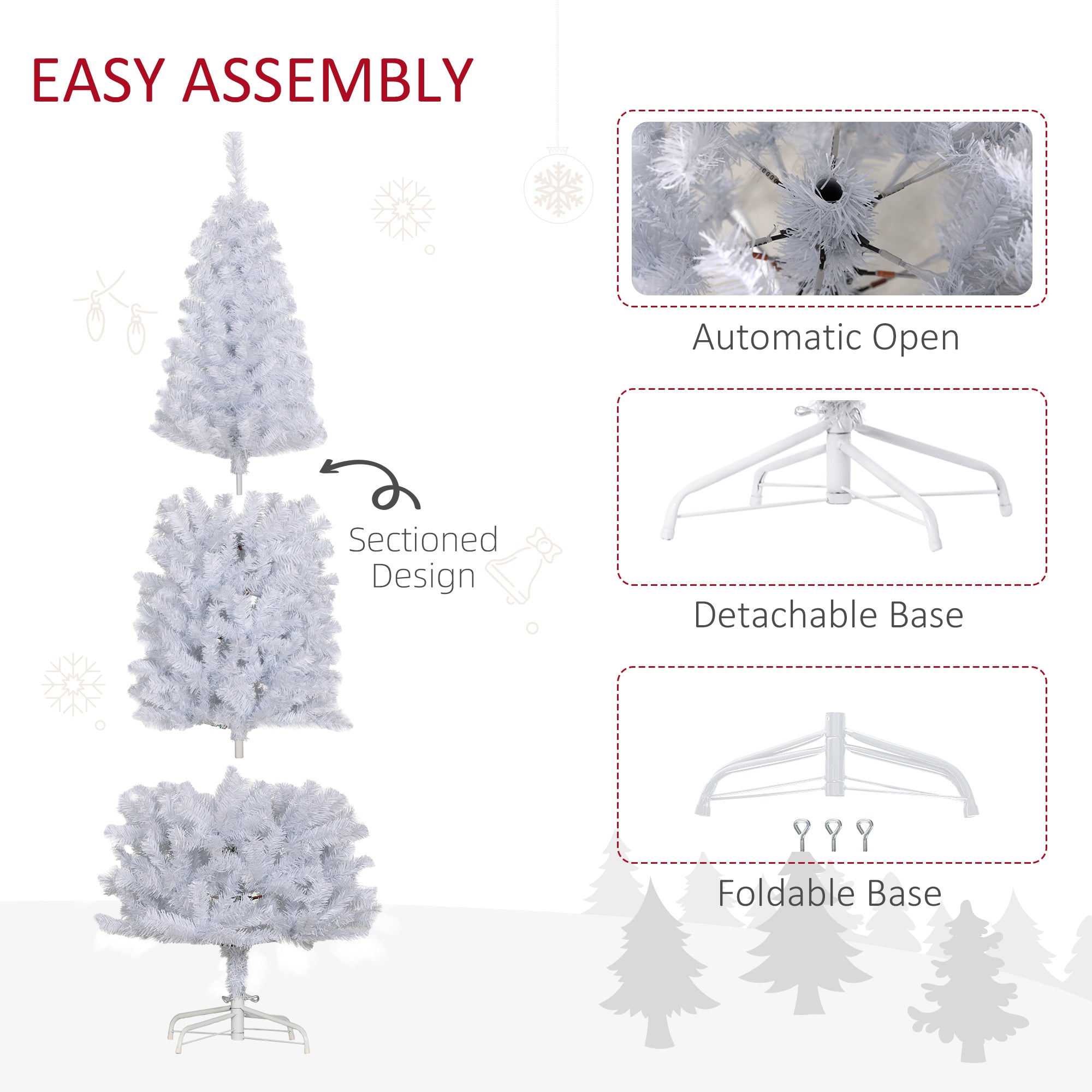 6 FT Artificial Christmas Tree Pencil Xmas Tree with Stand 618 Tips Holiday Indoor Decoration White