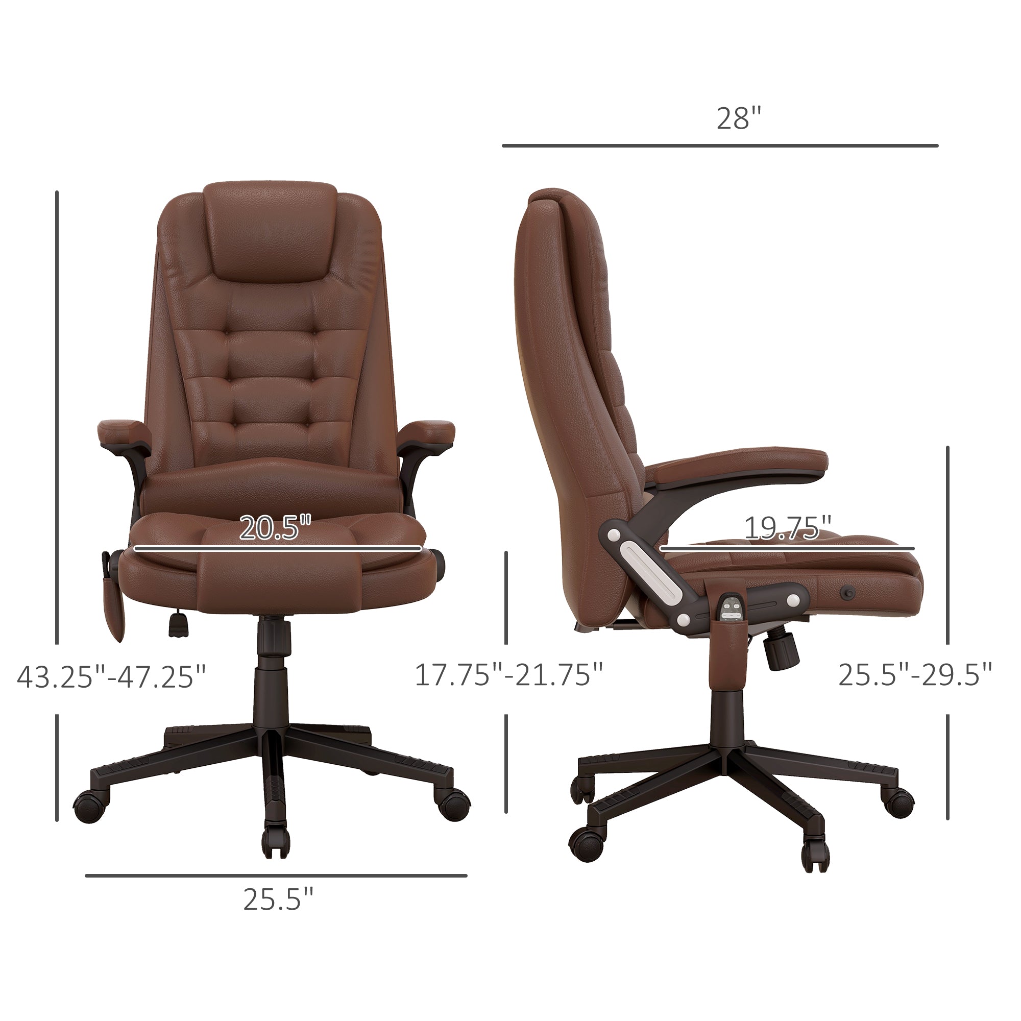 Massage Office Chair, Heated Reclining Computer Chair with 6 Vibration Points, Armrest and Remote, Brown