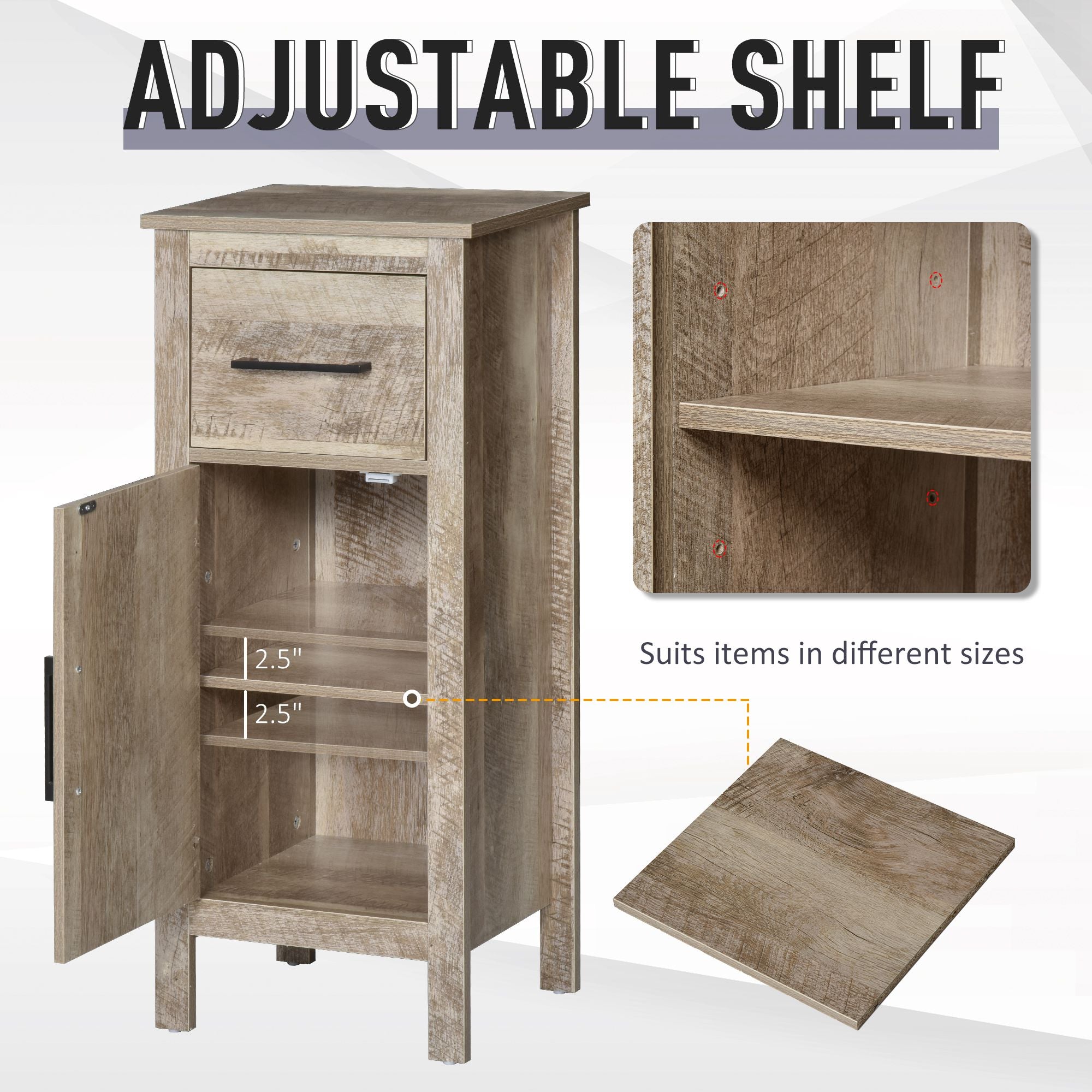 35" Bathroom Cabinet, Farmhouse Bathroom Storage Cabinet with Drawer and Adjustable Shelf, Freestanding Slim Storage Unit for Small Spaces, Distressed Wood Grain