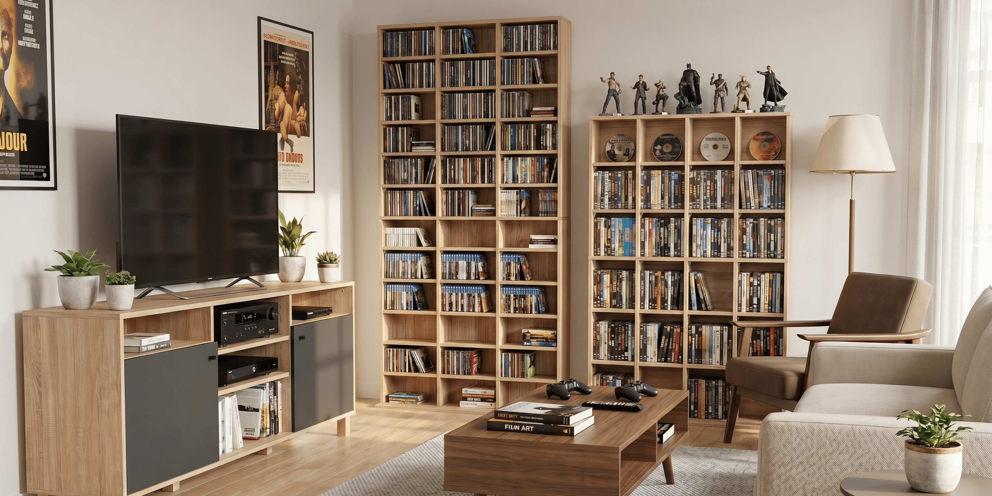1116 CD/ 528 DVD Storage Unit, Media Storage Shelf, Wooden Display Unit with Adjustable Shelves, 102 x 195 cm, Rustic Brown