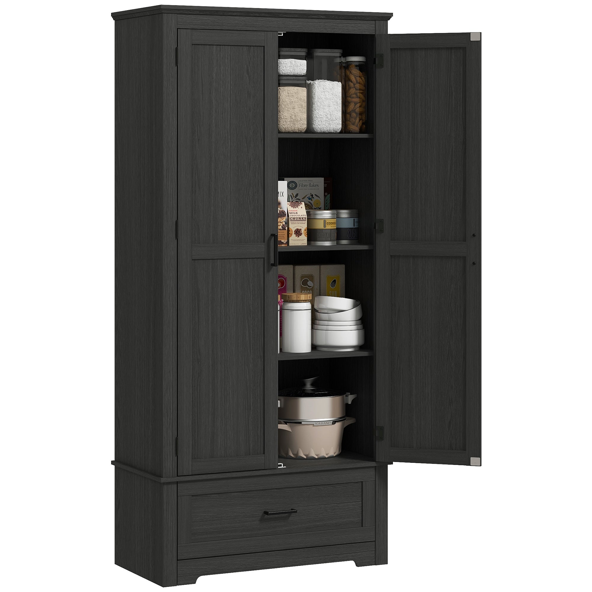 69" Tall Kitchen Storage Cabinet with Adjustable Shelves, Black