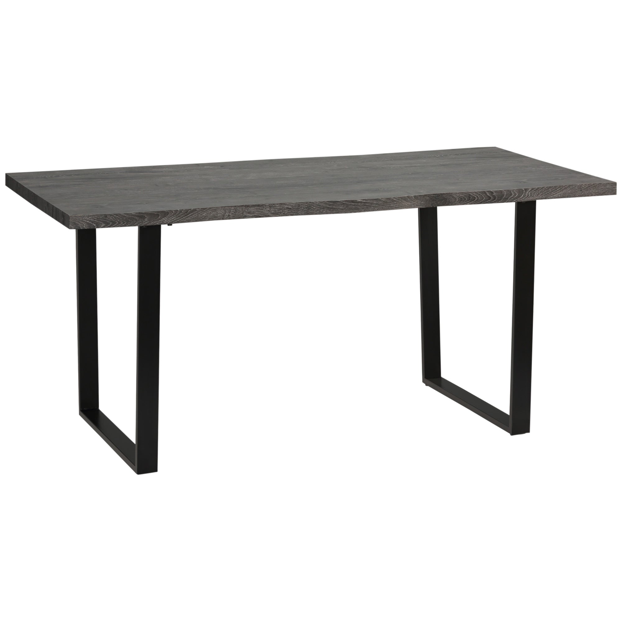 63" Wavy Edge Modern Dining Table for 6 Wooden Kitchen Table Metal Legs Rectangle Gray