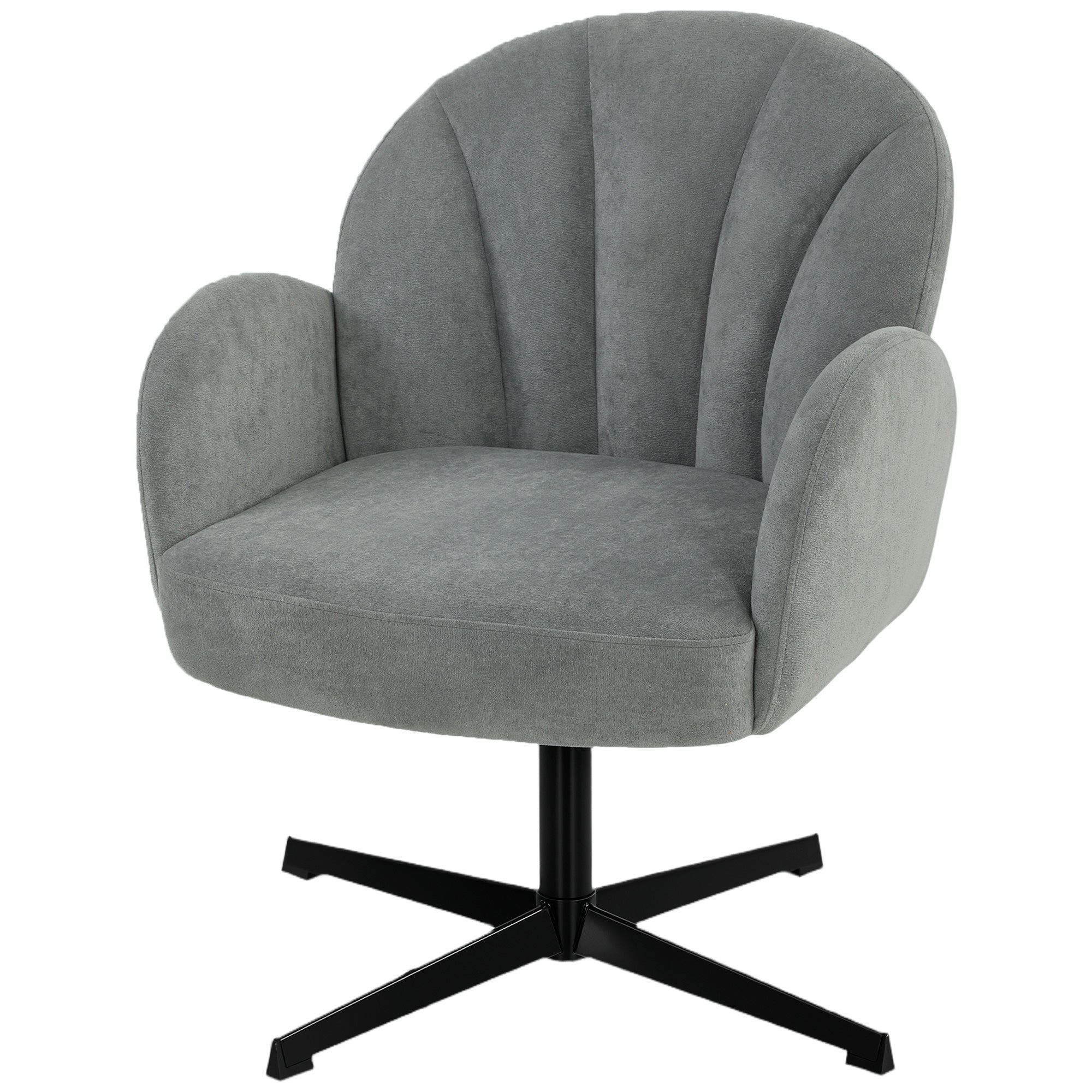 Swivel Accent Chair, Velvet-Feel Fabric Shell-Shaped Armchair with Spring Cushion, Metal Base, Modern Reading Chair for Living Room, Bedroom, Study, Makeup, Grey