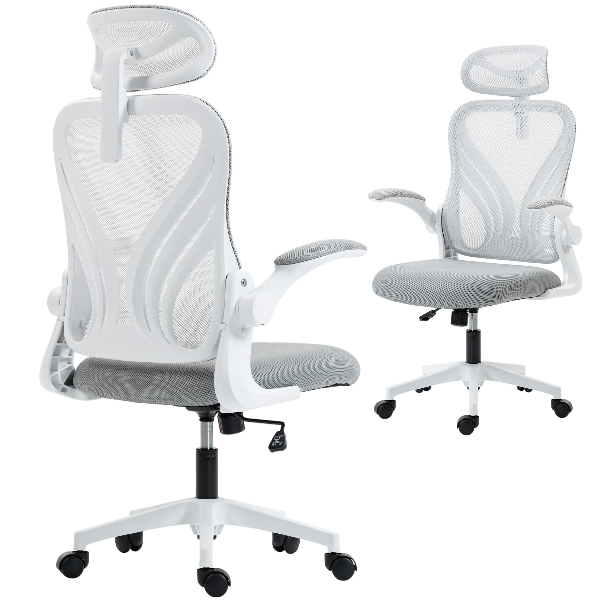 Ergonomic Office Chair, High Back Mesh Desk Chair with Foldable Backrest, 2D Headrest, Flip-up Armrest, Lumbar Support, Tilt Function, Swivel Wheels for Home Office, Light Grey