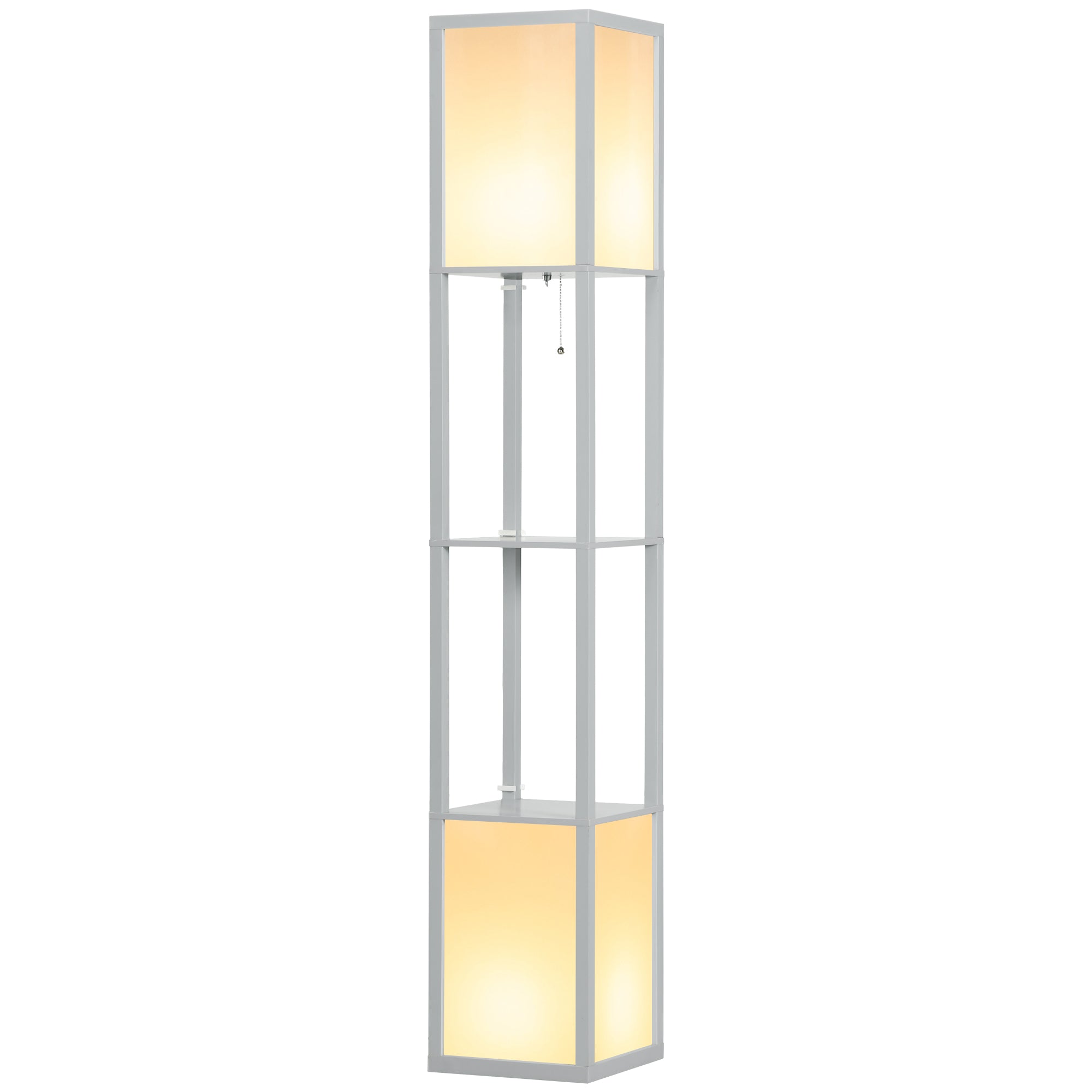 HOMCOM Floor Lamp with Shelves and Dual Light, Modern Corner Standing Lamp for Living Room, Bedroom, Bulb not Included, Light Grey