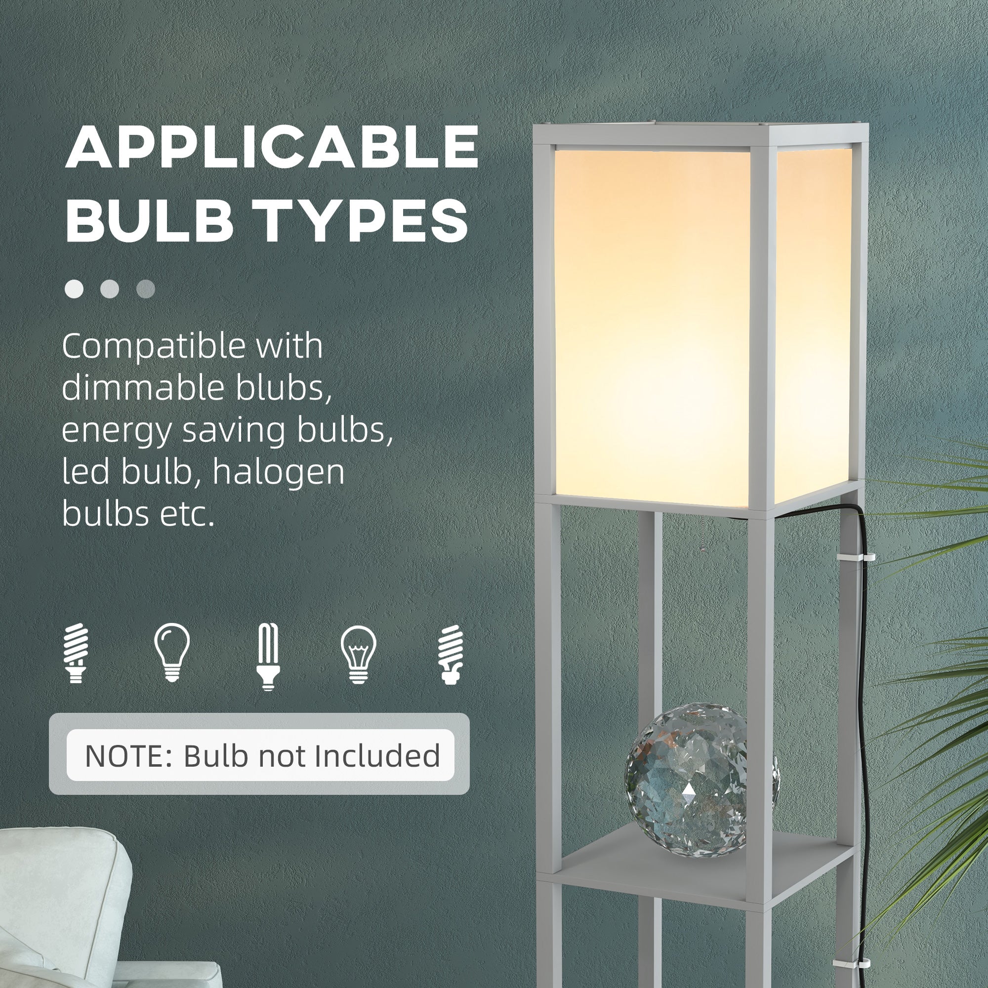 HOMCOM Floor Lamp with Shelves and Dual Light, Modern Corner Standing Lamp for Living Room, Bedroom, Bulb not Included, Light Grey