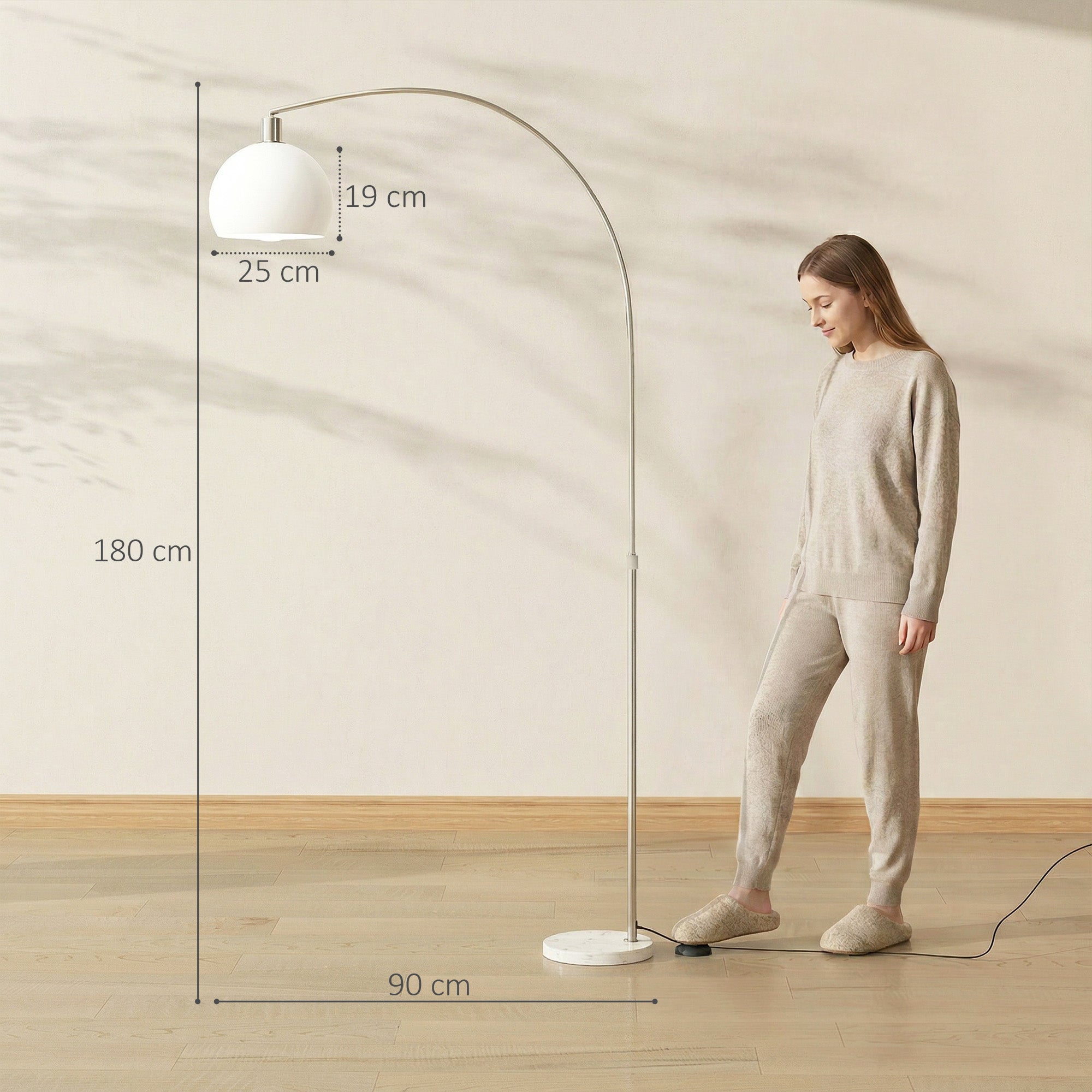 Floor Lamp for Living Room, Modern Standing Lamp with Shade & Foot Switch, Minimalist Tall Pole Lampshade for Bedroom, Office, White