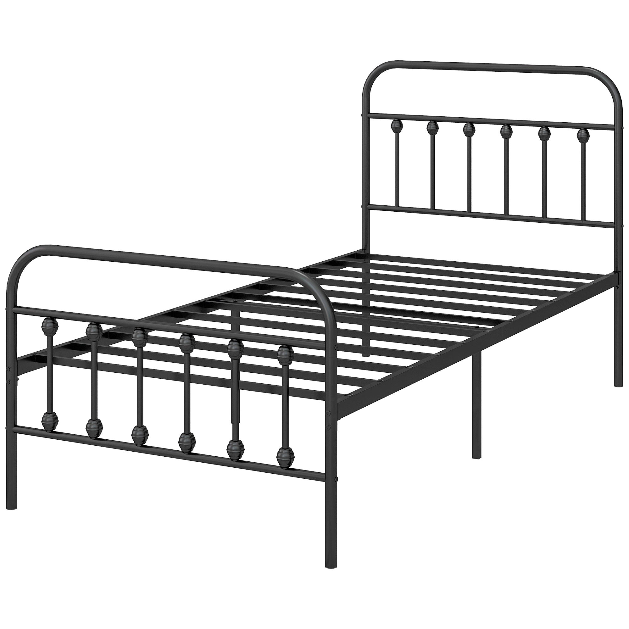 HOMCOM 3ft Single Bed Frame with Underbed Storage, Metal Platform Bed frame with Tall Headboard, Footboard and Steel Slat Support, No Box Spring Needed, Easy Assembly, Black