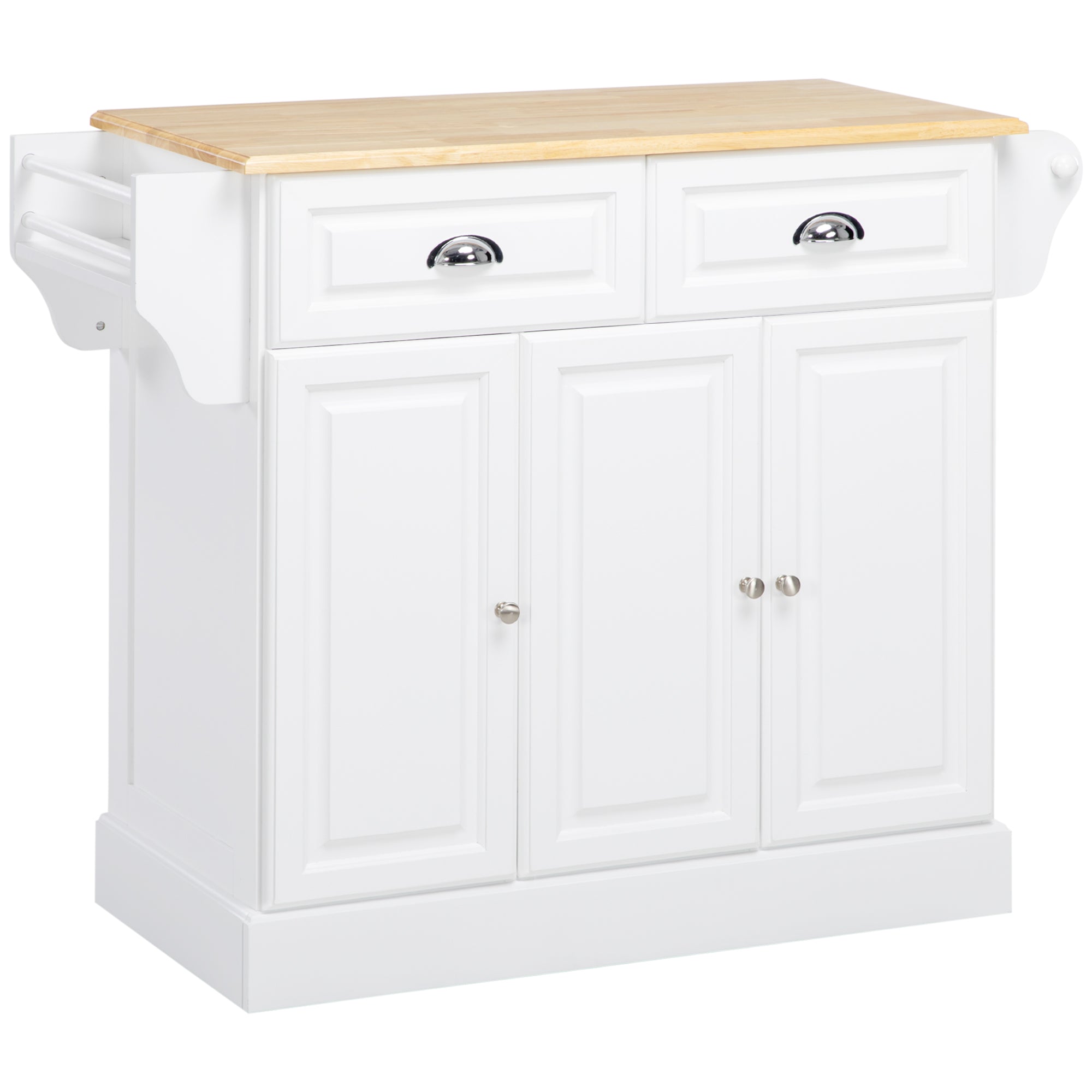 Triple-Cabinet Kitchen Island on Wheels, Kitchen Storage Cabinet with Drawers, Rolling Utility Cart White