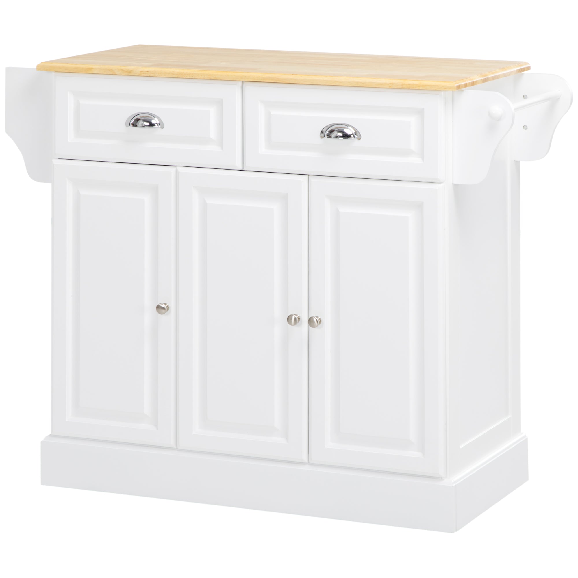 Triple-Cabinet Kitchen Island on Wheels, Kitchen Storage Cabinet with Drawers, Rolling Utility Cart White